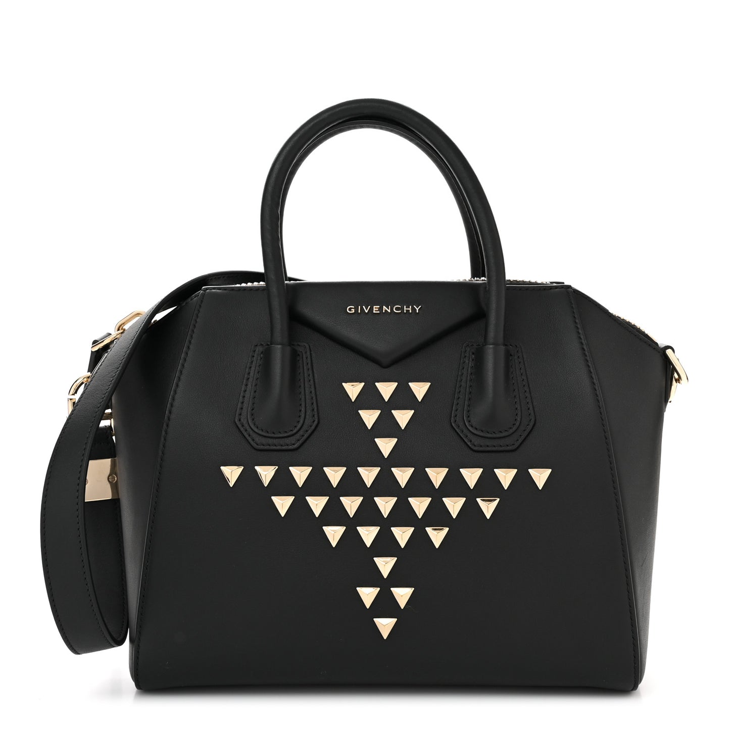 Calfskin Triangle Studded Small Antigona Black