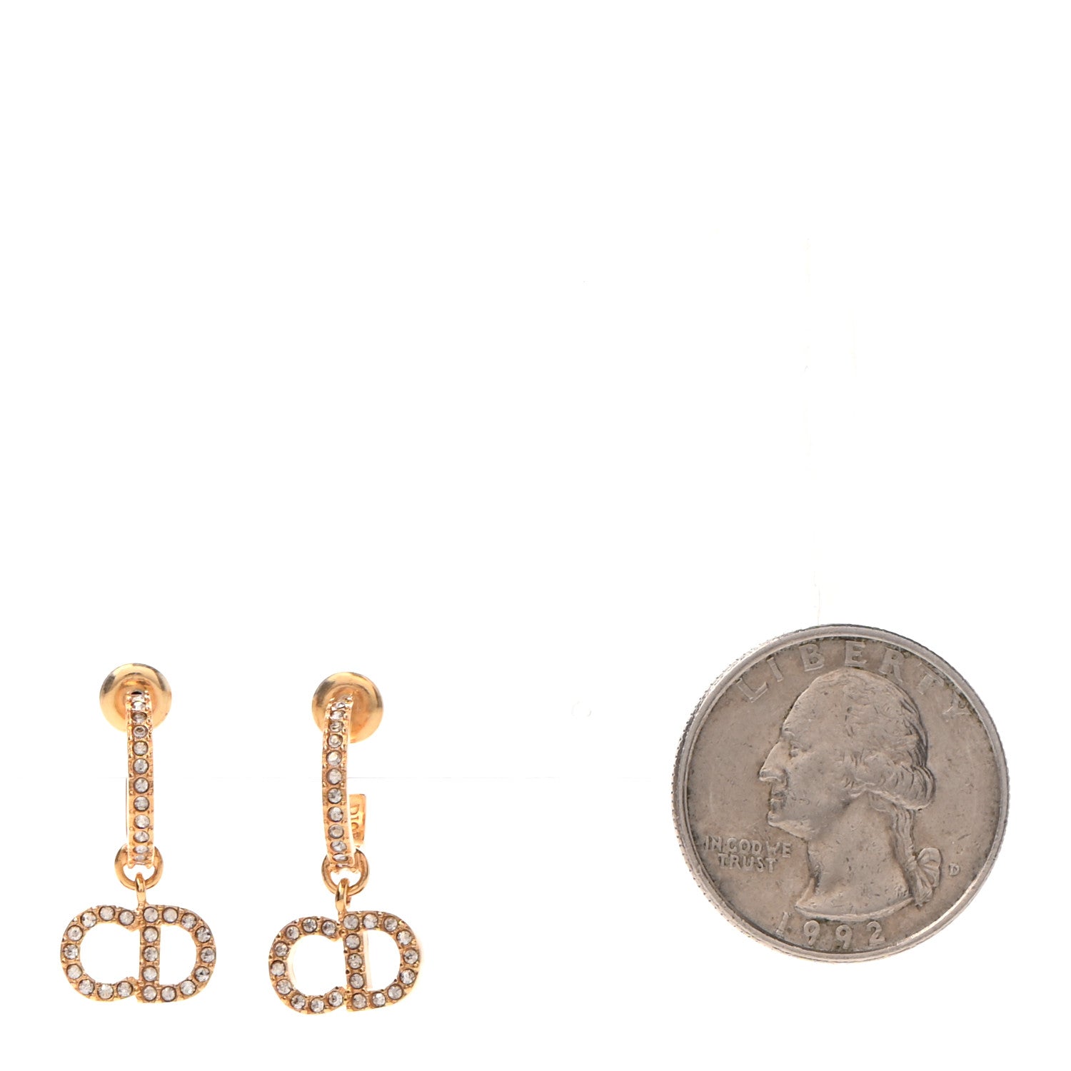 Christian Dior Crystal Clair D Lune Hoop Earrings Gold 2 of 3