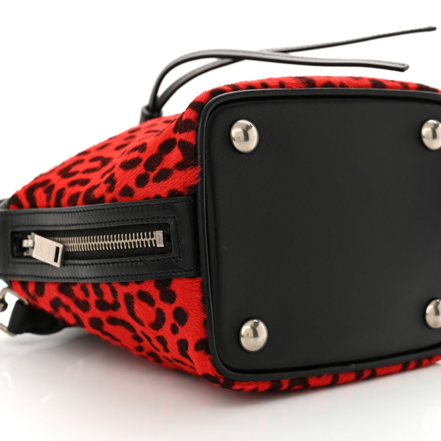 Calf Hair Calfskin Leopard Print Small Emmanuelle Bucket Bag Red