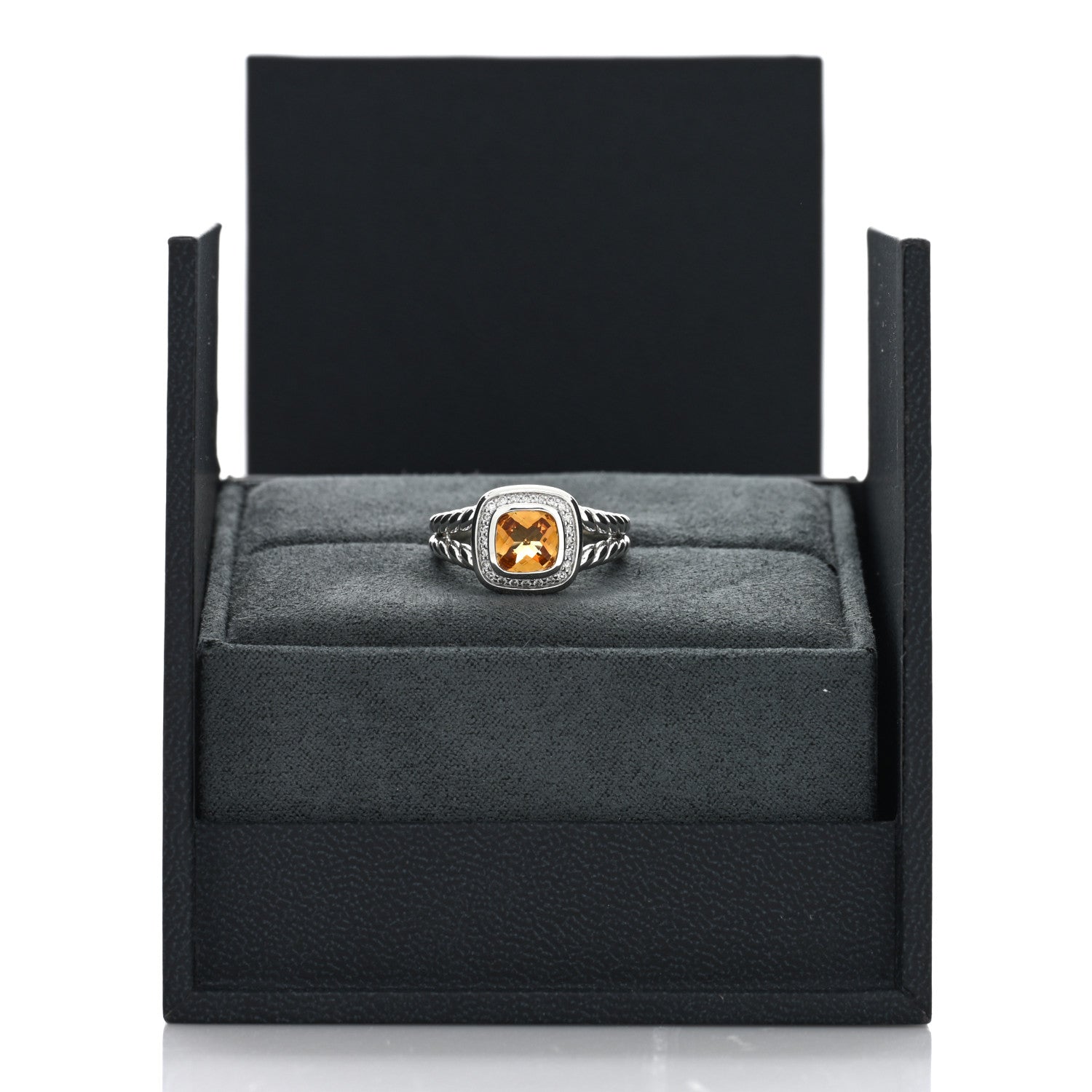 David Yurman Sterling Silver Diamond Citrine 7mm Petite Albion Ring 54 7 3 of 5