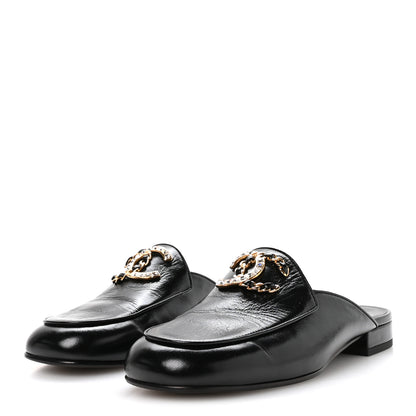 Chanel Shiny Calfskin Crystal CC Mules 39 Black 4 of 9