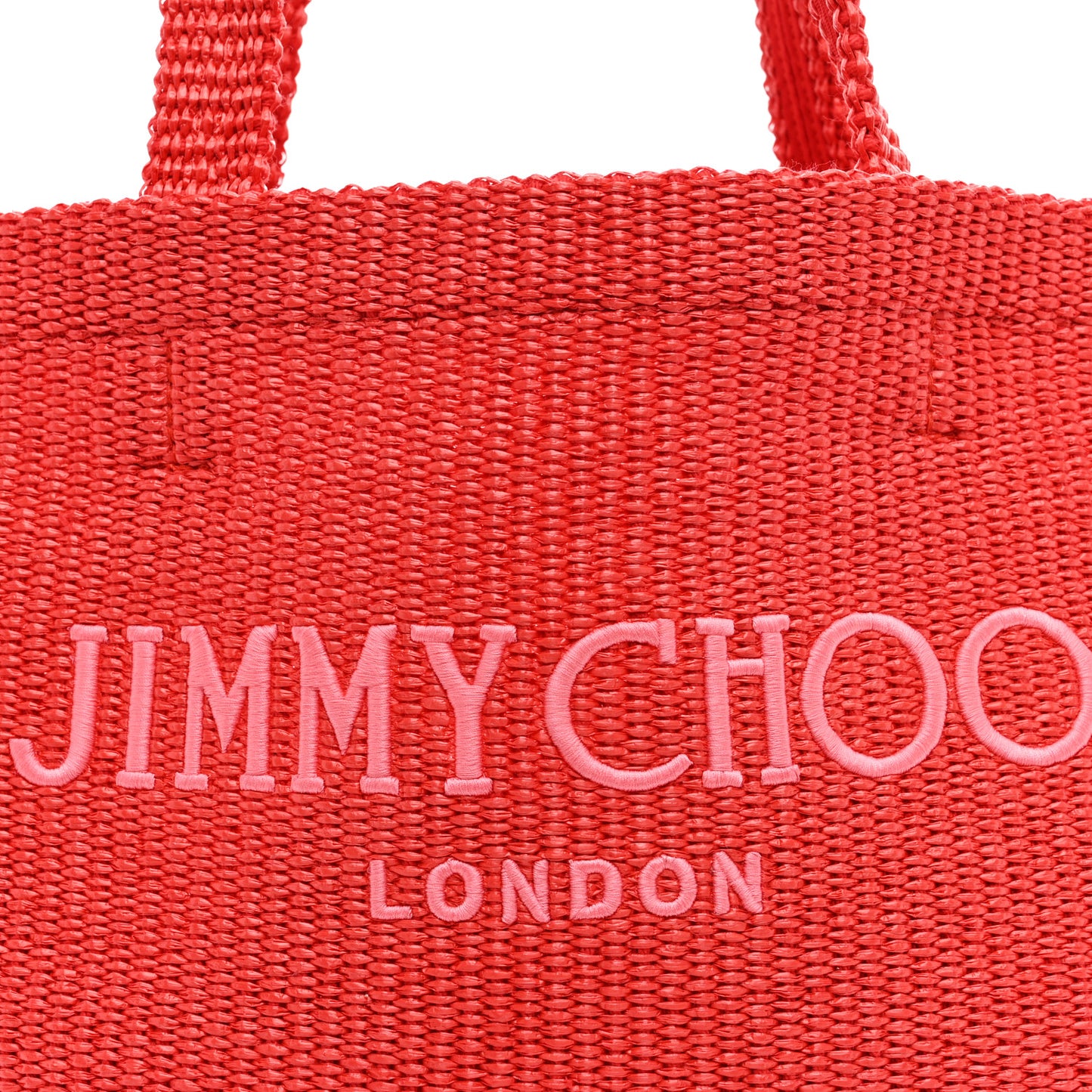 Raffia Embroidered East West Beach Tote Paprika Candy Pink