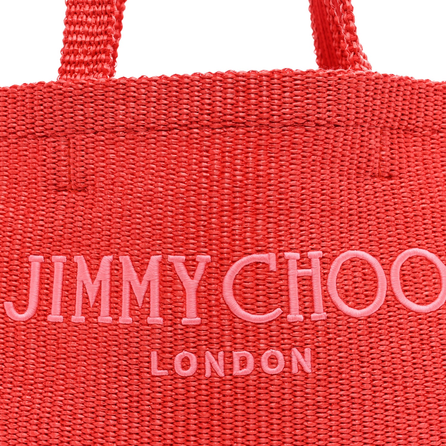 Jimmy Choo Raffia Embroidered East West Beach Tote Paprika Candy Pink 7 of 9
