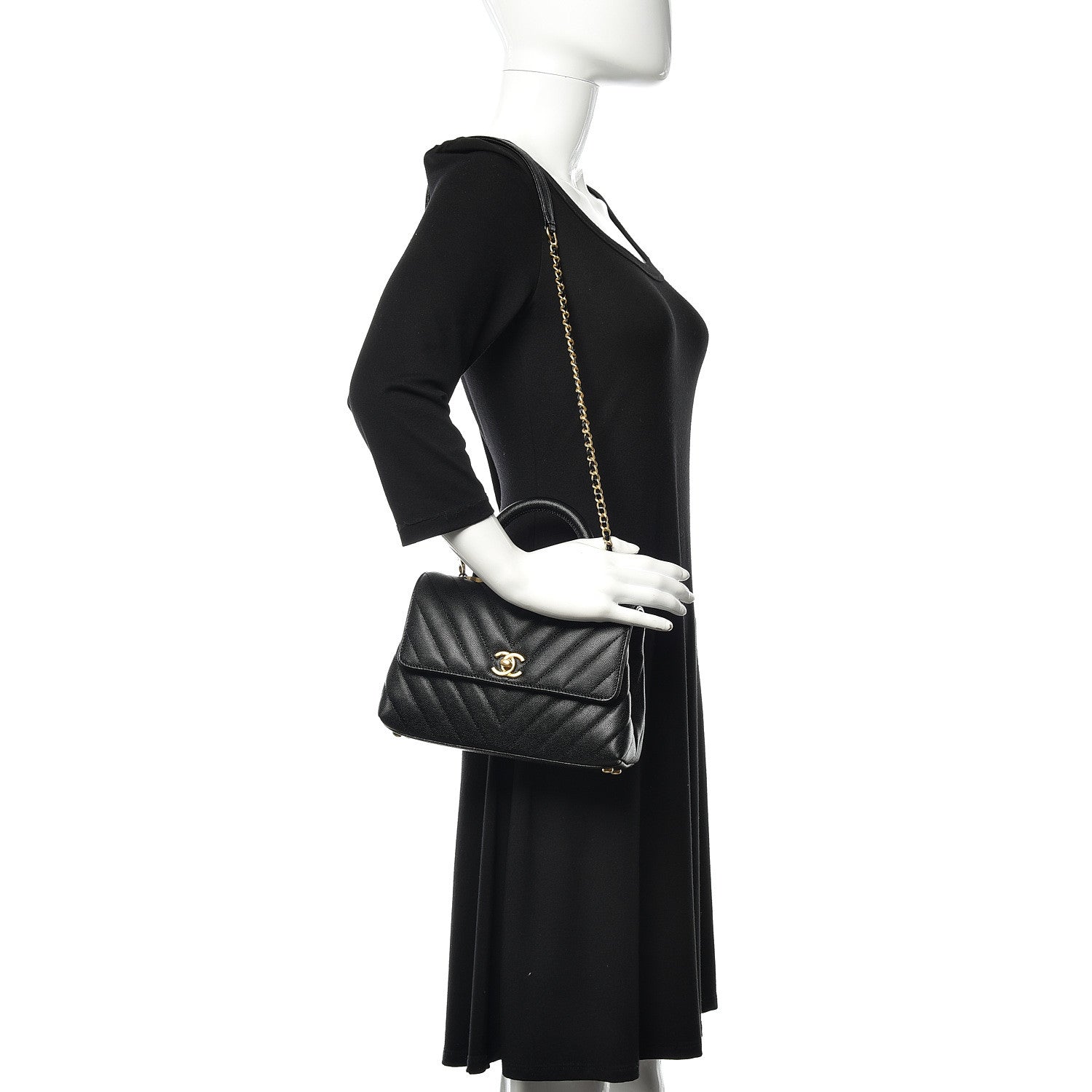 Chanel Caviar Chevron Quilted Mini Coco Handle Flap Black 2 of 10