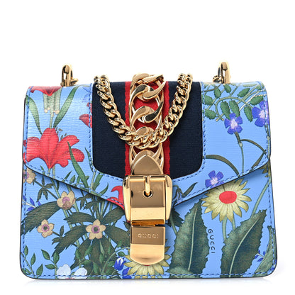 Gucci Shangai Calfskin Web New Flora Mini Sylvie Chain Shoulder Bag Azure 1 of 10