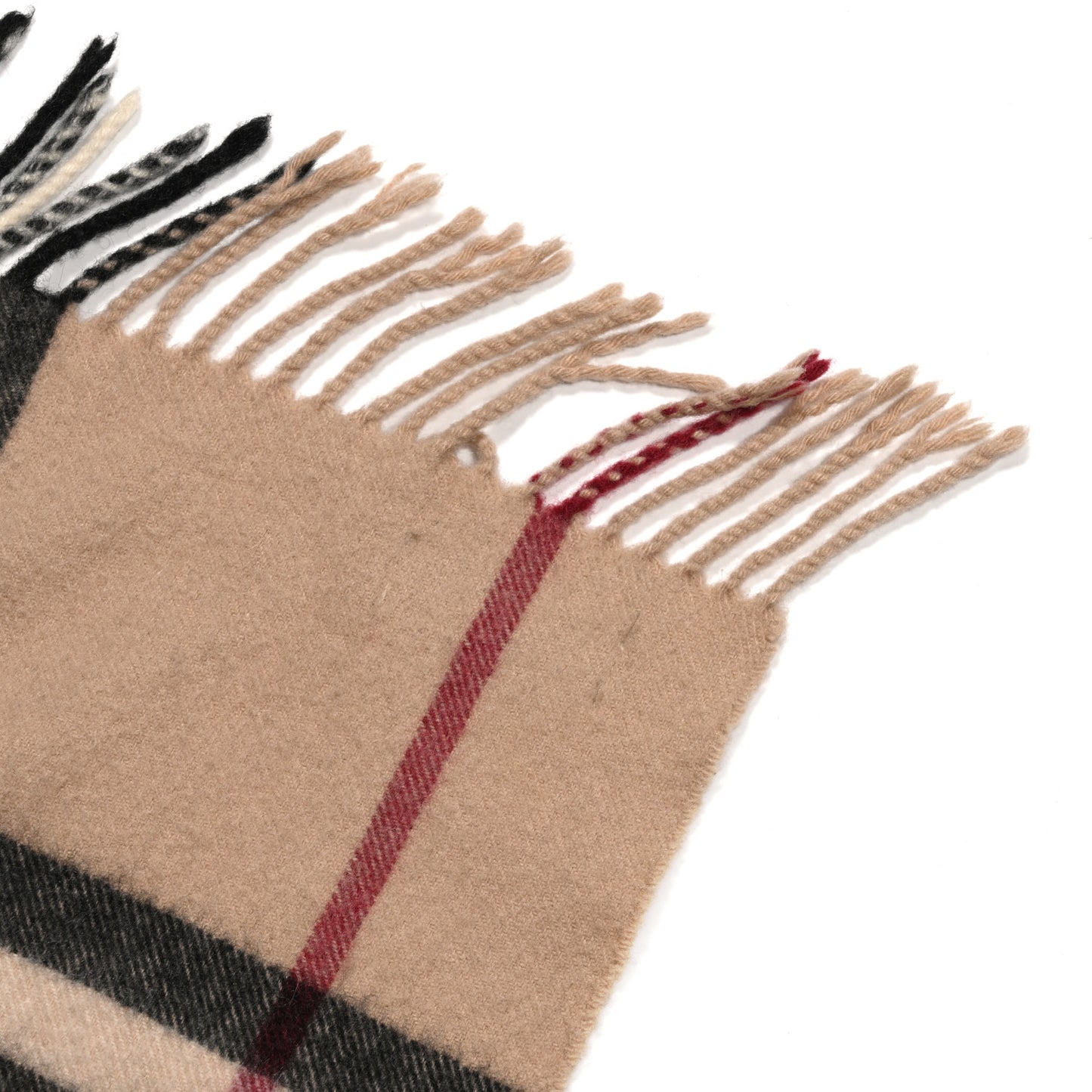 Cashmere Classic Check Fringe Scarf Camel