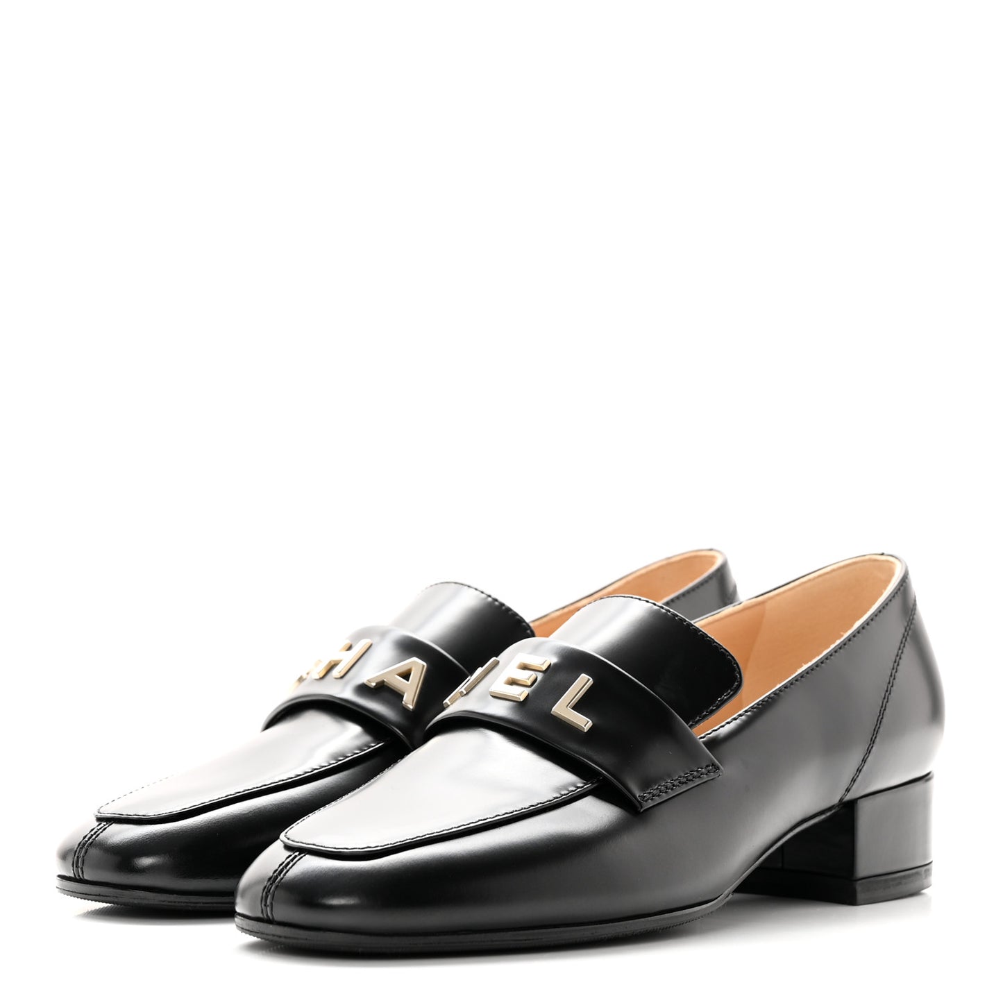 Shiny Calfskin Logo Loafers 37 Black