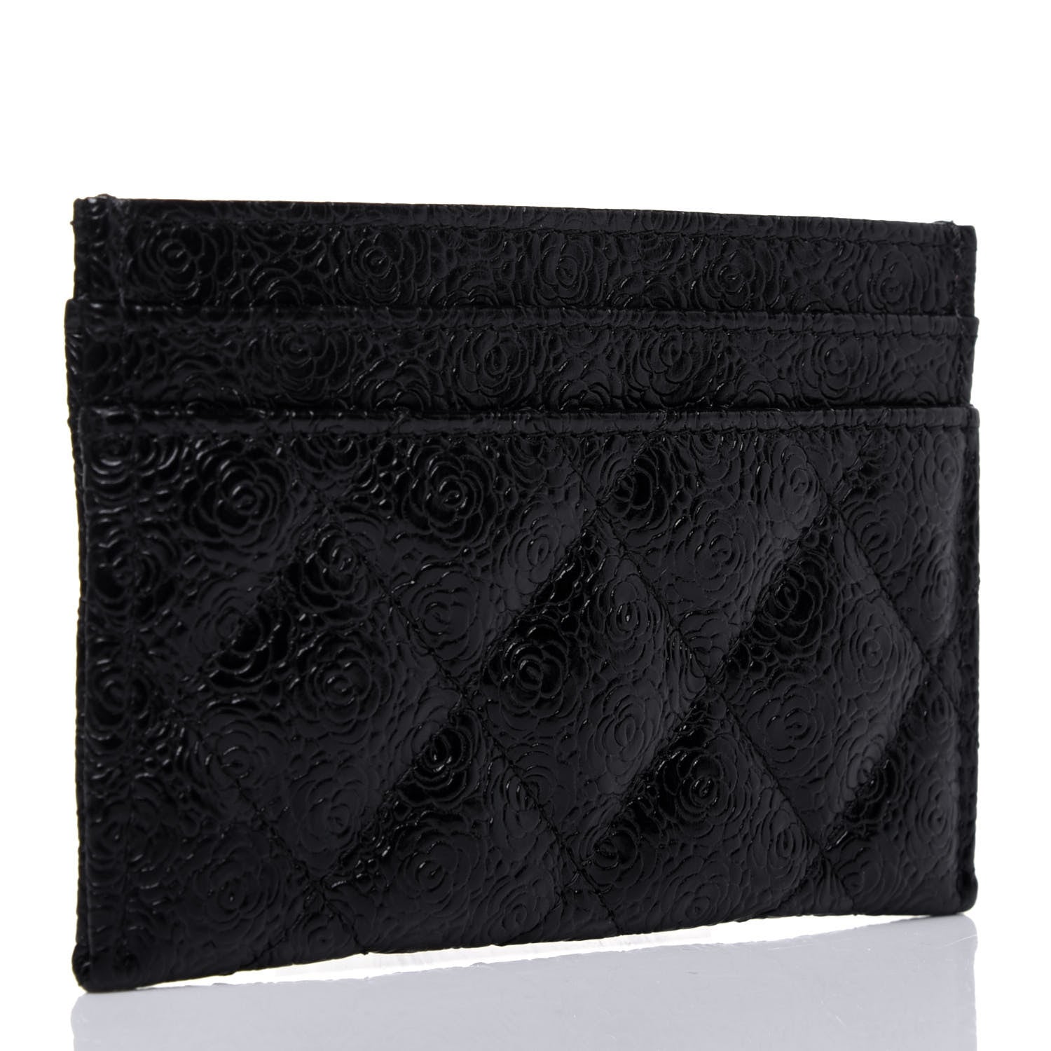 Chanel Calfskin Camellia Embossed Quilted Card Holder Black 3 of 11