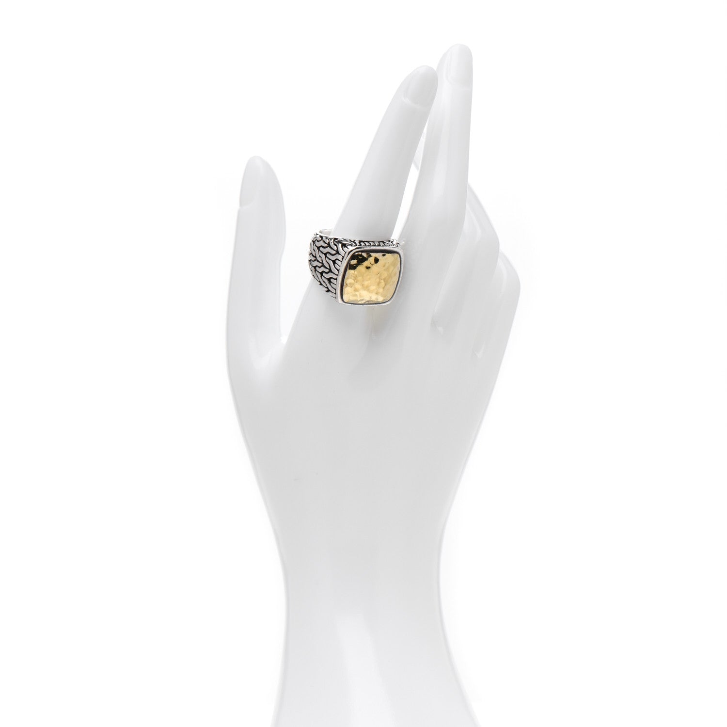 John Hardy Sterling Silver 22K Yellow Gold Palu Hammered Ring 61 9.5 2 of 4