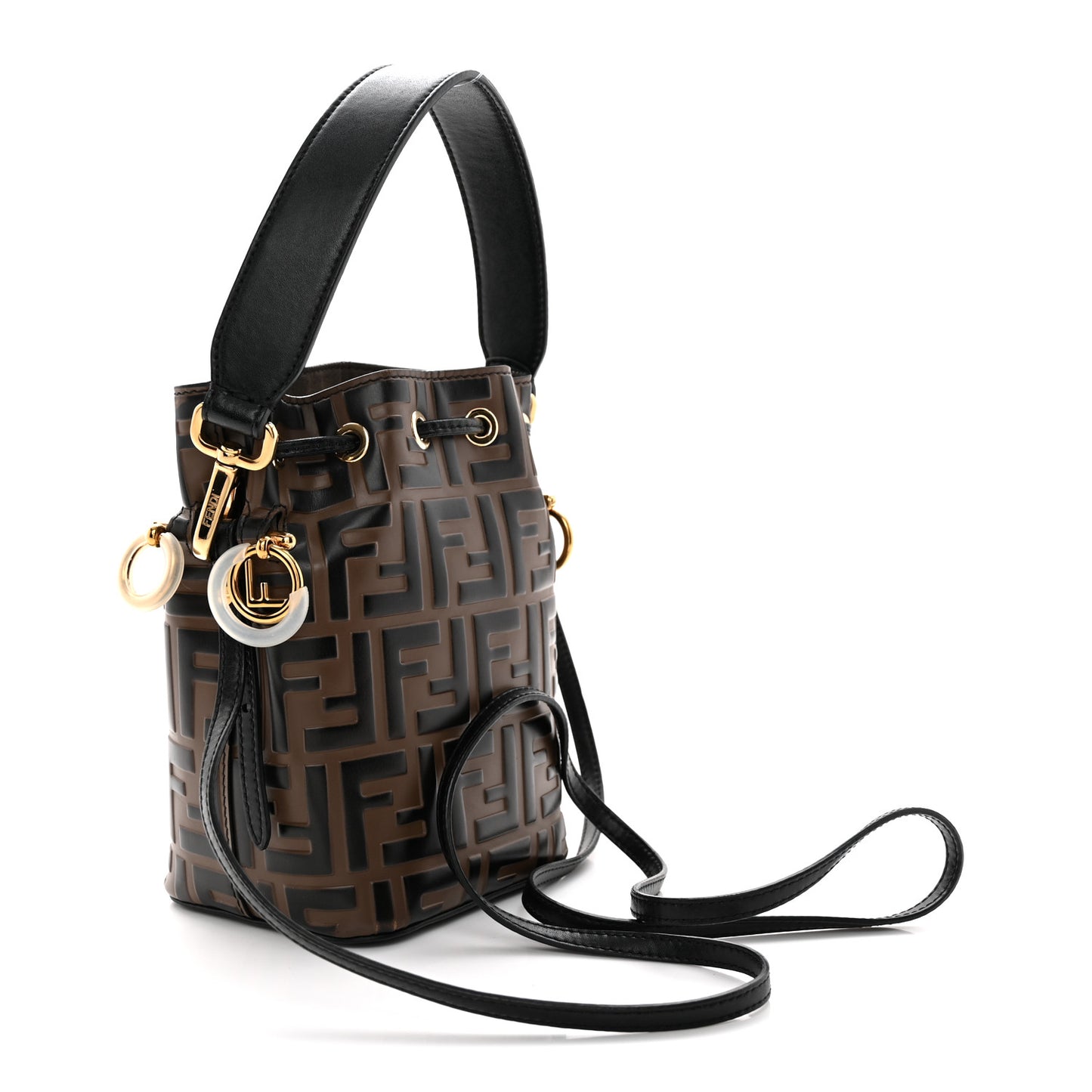 Vitello Liberty F is Fendi Bi-Color FF 1974 Embossed Mini Mon Tresor Bucket Bag Maya Black