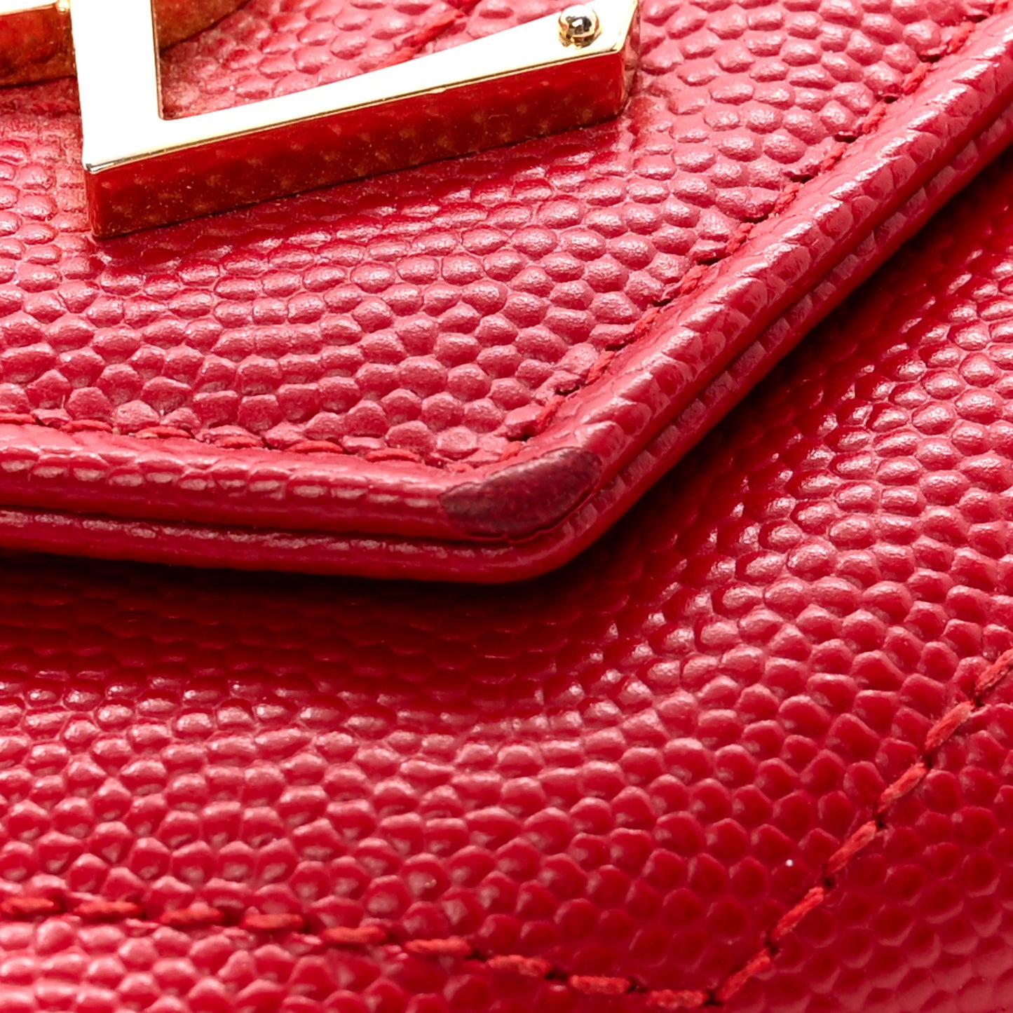 Grain De Poudre Matelasse Chevron Monogram Flap Wallet Red