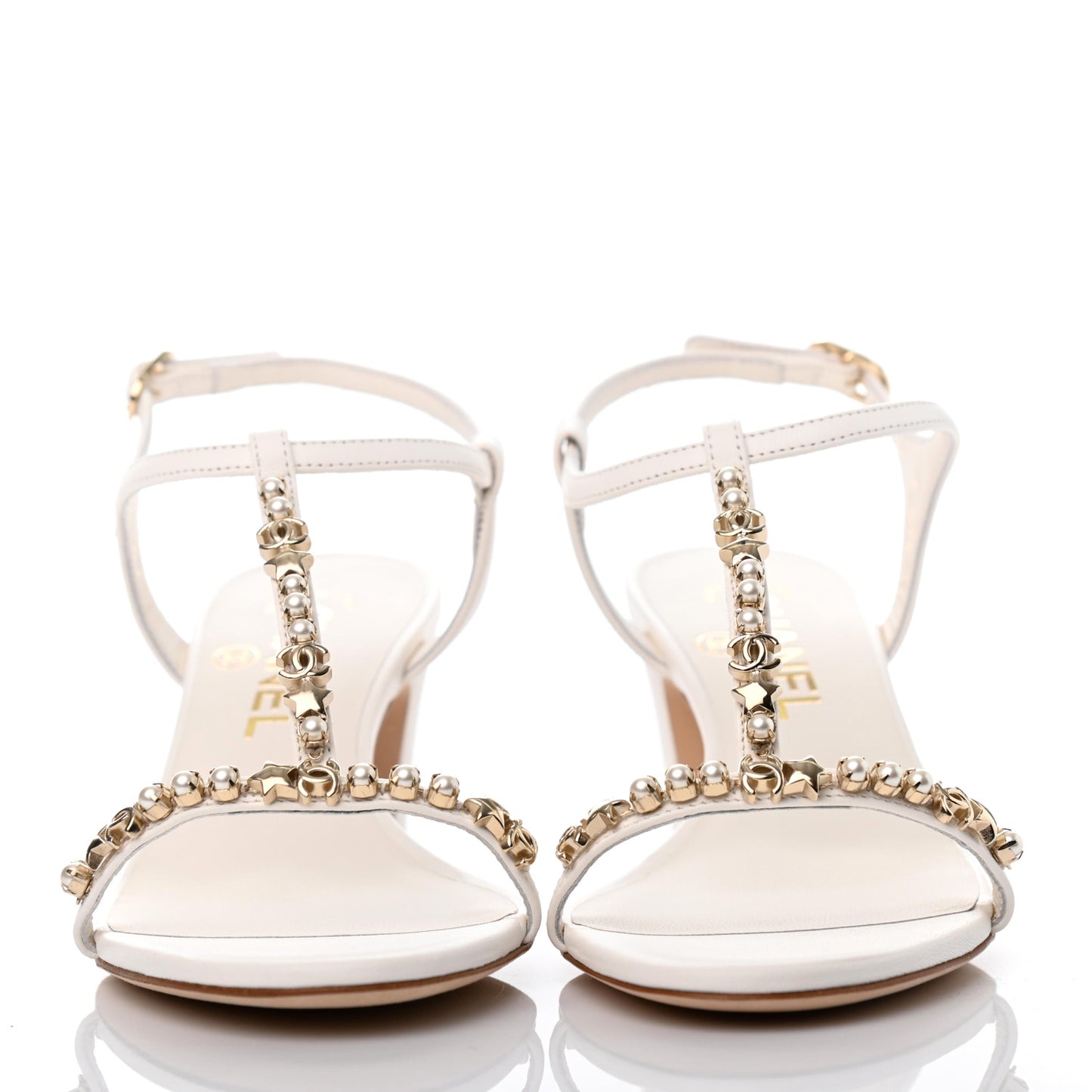 Lambskin Pearl CC Star Sandals 36 White