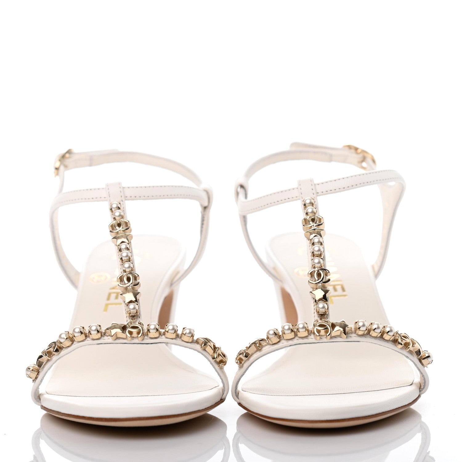 Chanel Lambskin Pearl CC Star Sandals 36 White 2 of 8