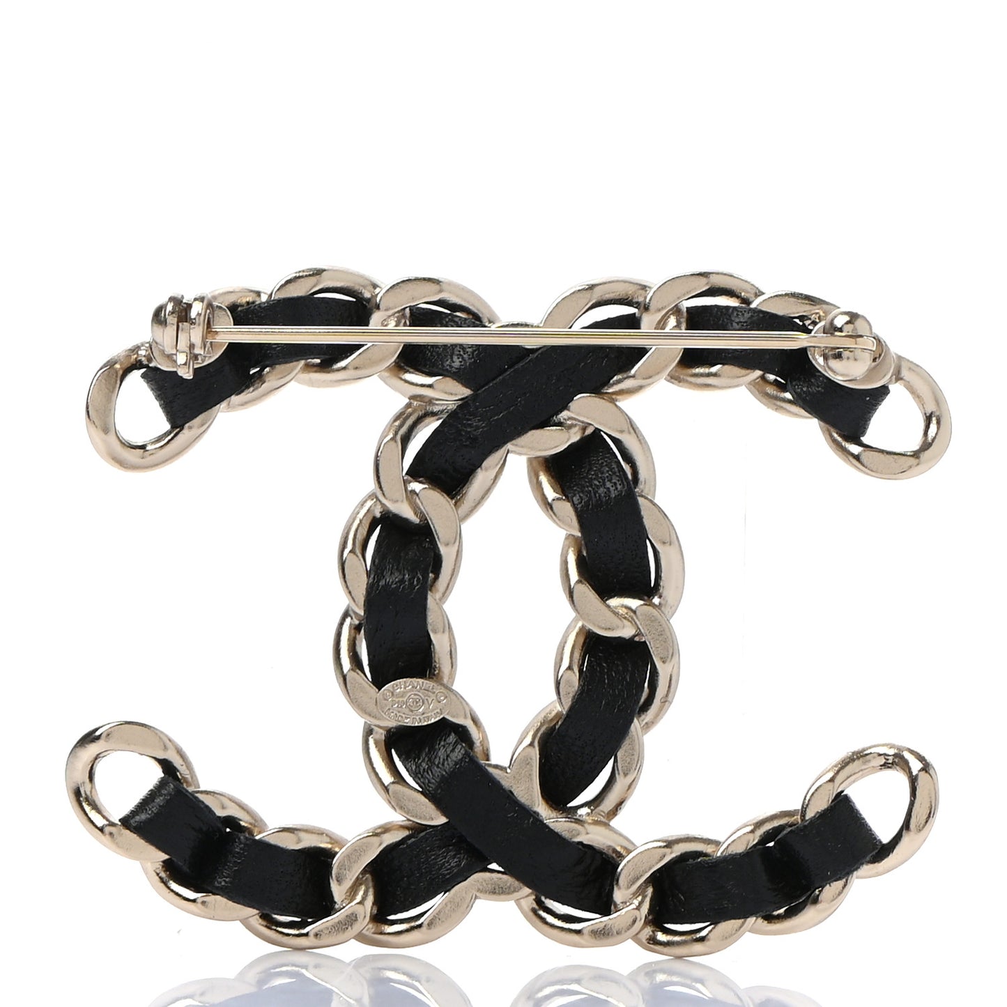 Lambskin Chain CC Brooch Black Gold