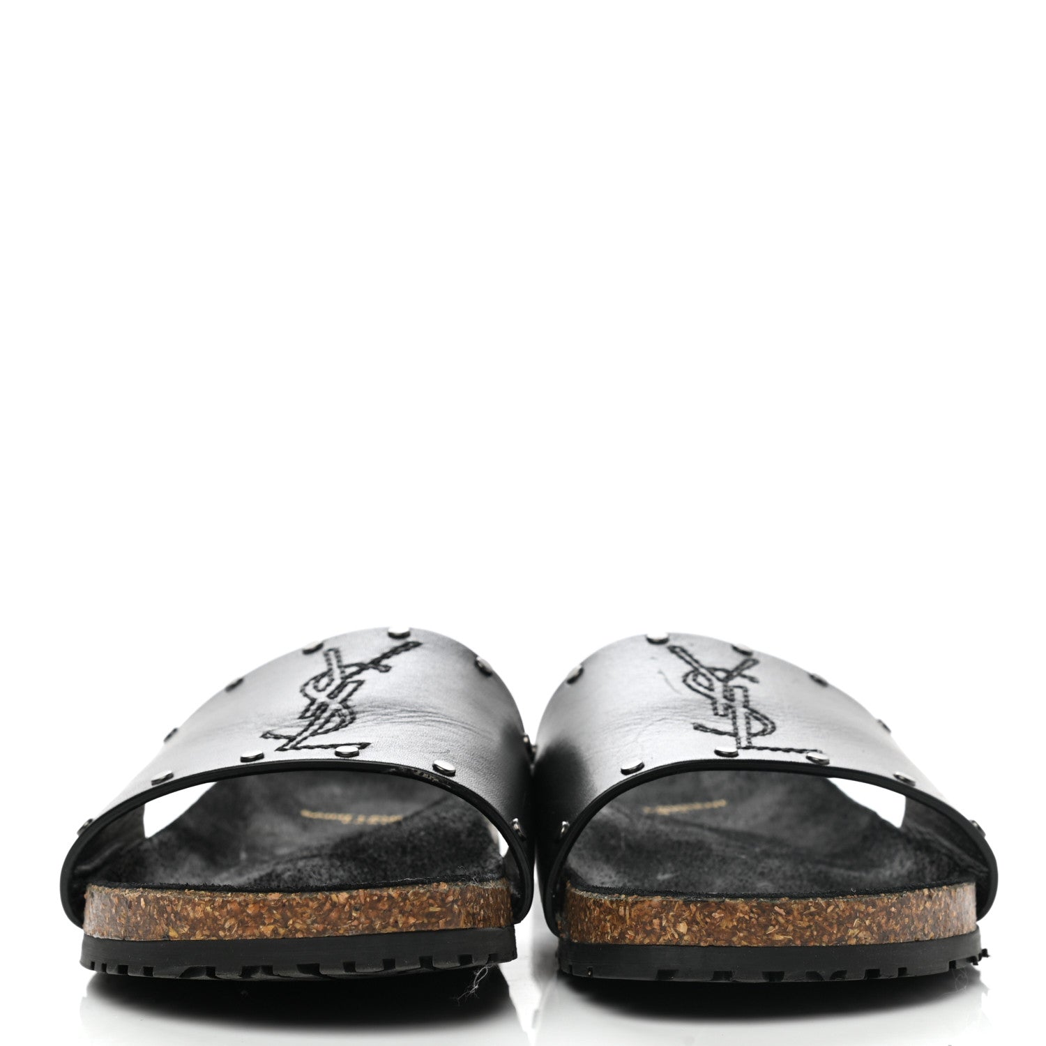 Saint Laurent Calfskin Suede Joan Slide Sandals 38 Black 2 of 9