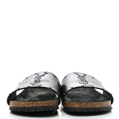 Saint Laurent Calfskin Suede Joan Slide Sandals 38 Black 2 of 9