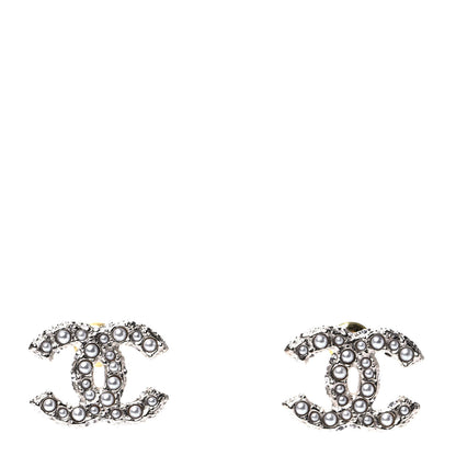 Chanel Pearl Crystal CC Earrings Gold 1 of 4