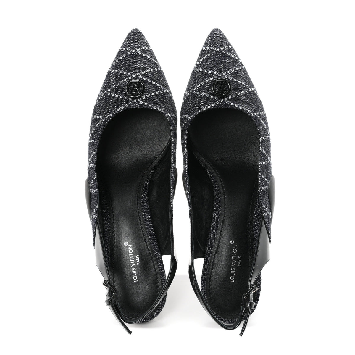 Denim Patent Archlight Low Heel Slingback Pumps 39 Black