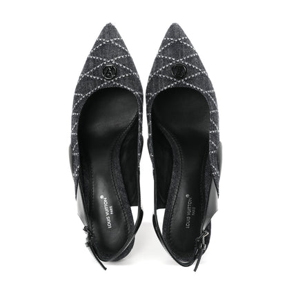 Louis Vuitton Denim Patent Archlight Low Heel Slingback Pumps 39 Black 2 of 10