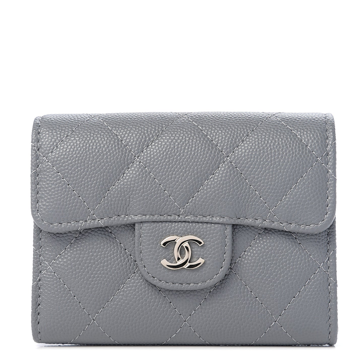 Caviar Quilted Flap Card Holder Wallet Dark Grey