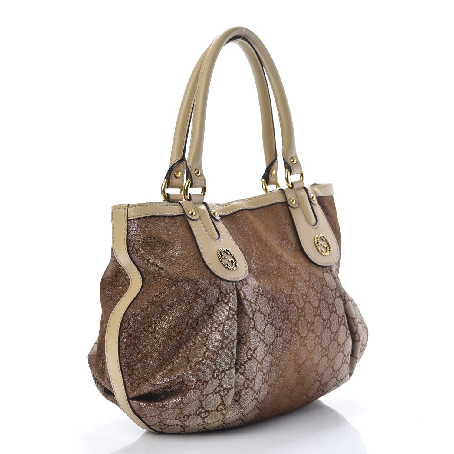 Gucci Monogram Lurex Medium Scarlett Studded Tote Beige 3 of 15