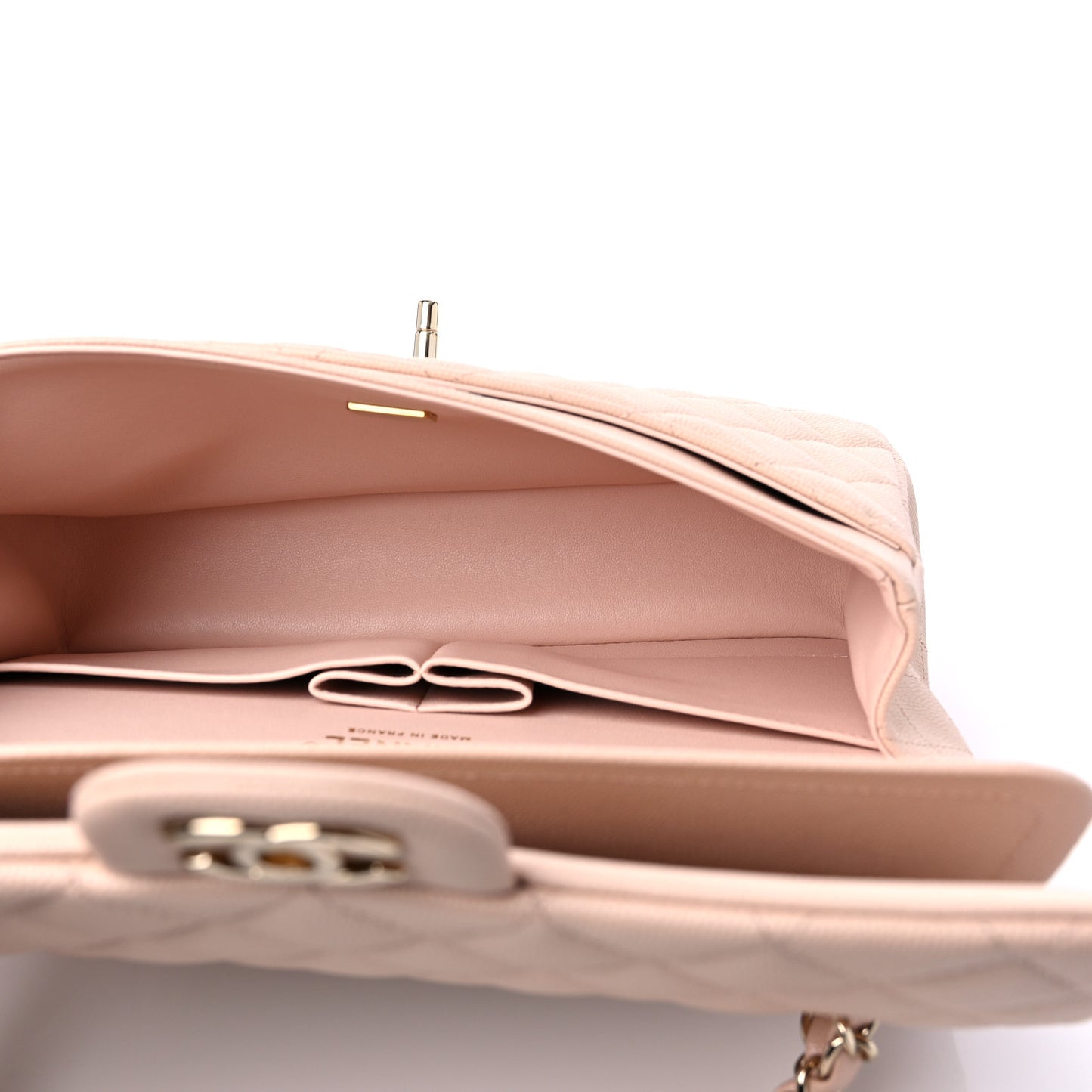 Caviar Quilted Medium Double Flap Light Beige