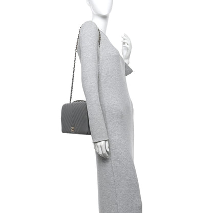 Chanel Calfskin Chevron Quilted Large Statement Flap Grey 2 of 10