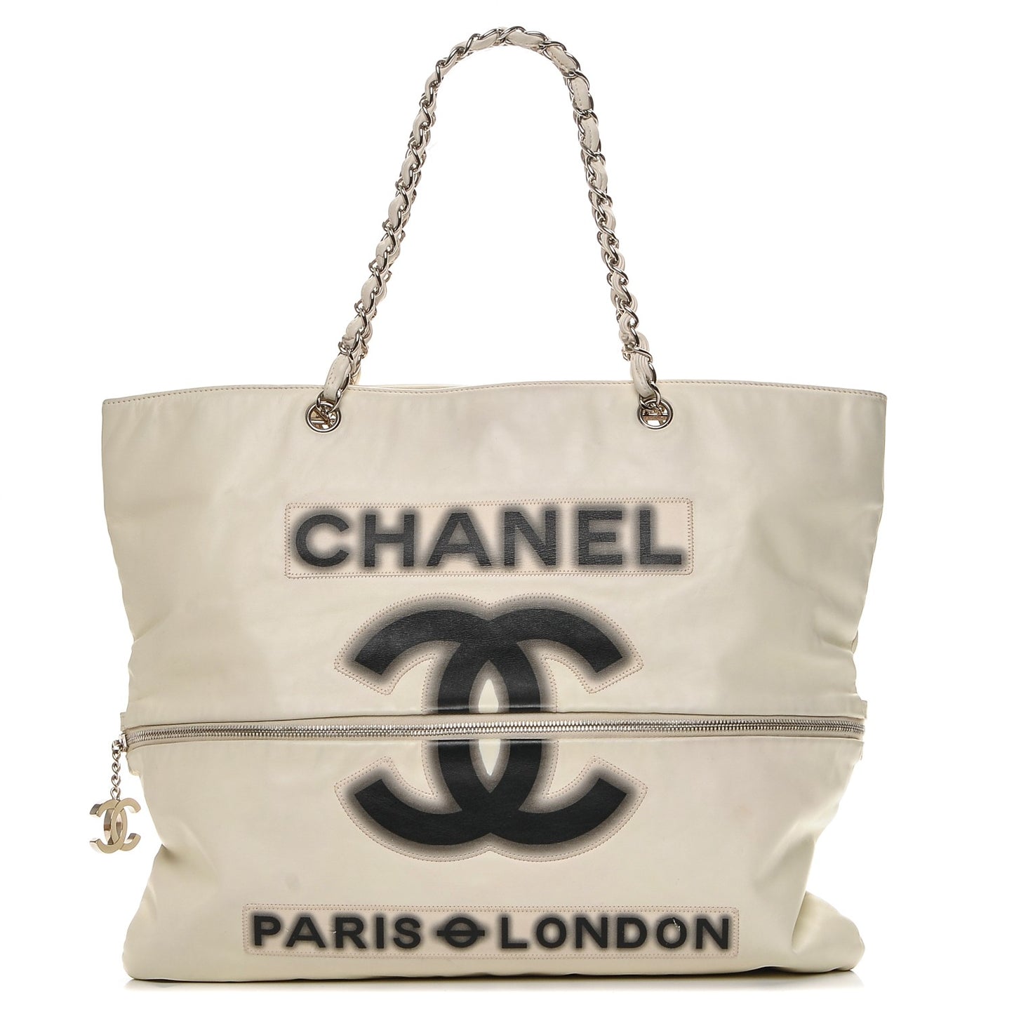 Calfskin Large Expandable Paris London Tote Bag White