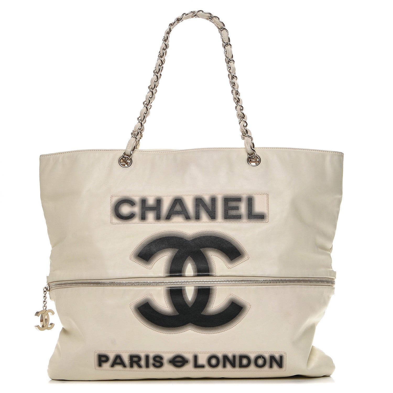 Chanel Calfskin Large Expandable Paris London Tote Bag White 1 of 7