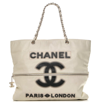 Chanel Calfskin Large Expandable Paris London Tote Bag White 1 of 7