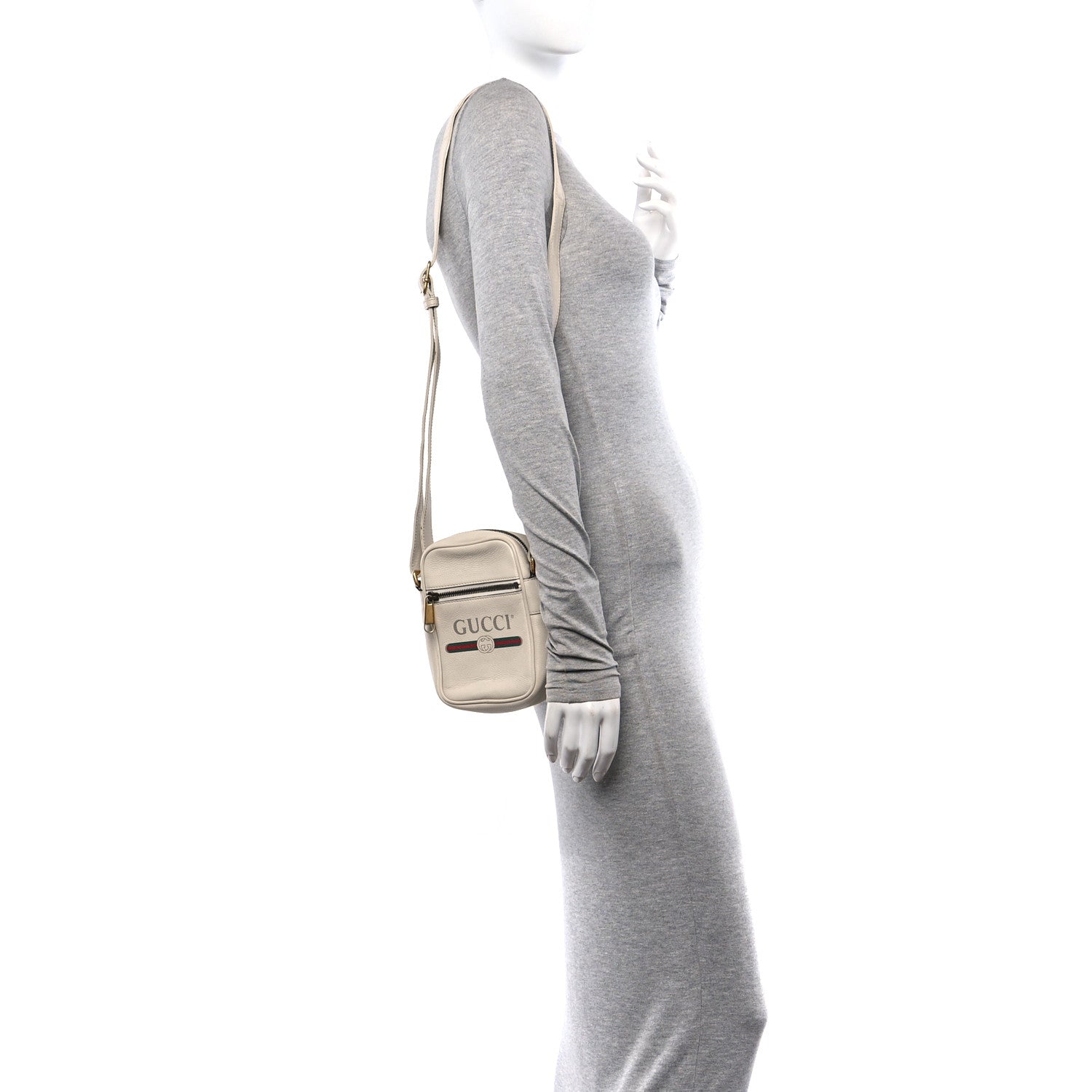 Gucci Grained Calfskin Mini Logo Messenger Bag White 2 of 12