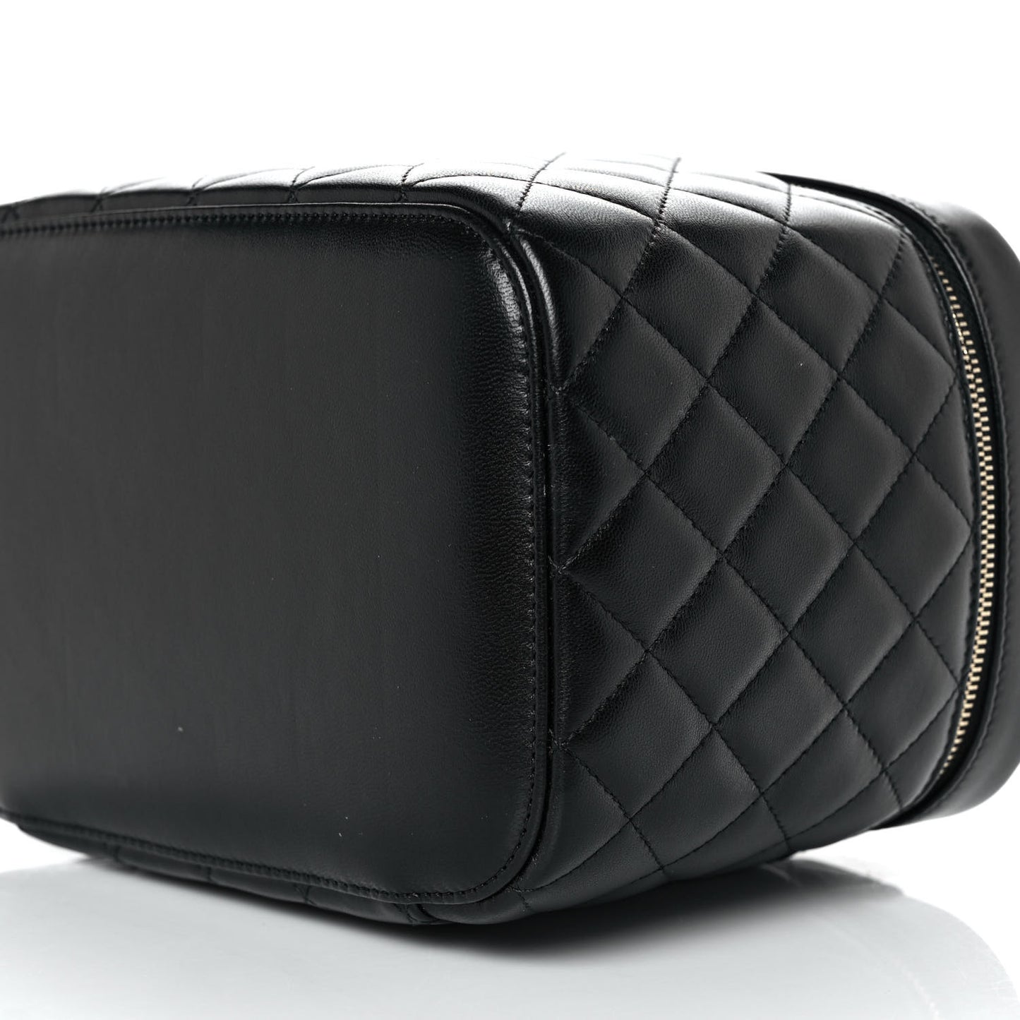 Lambskin Quilted Large Vanity Pouch Black
