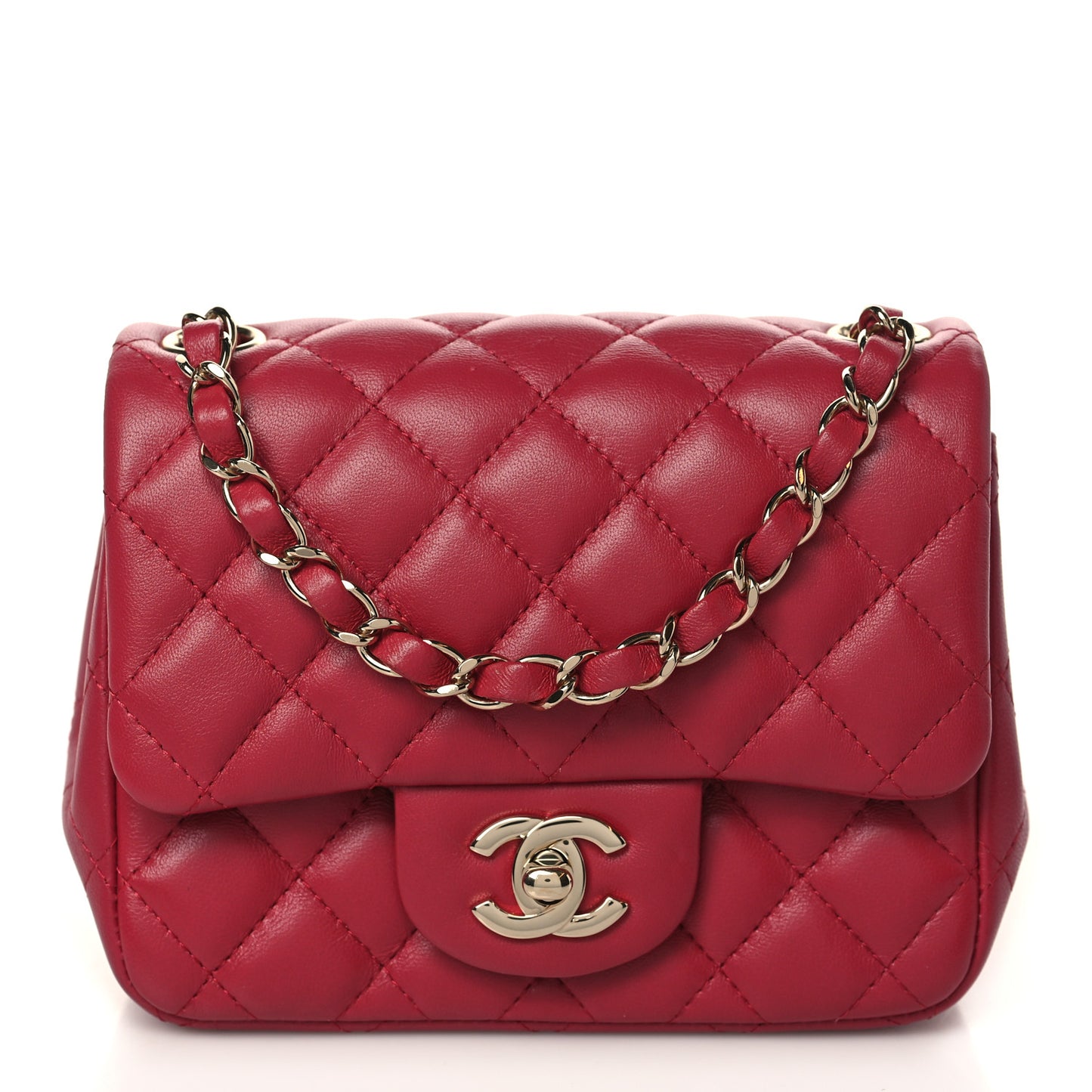 Lambskin Quilted Mini Square Flap Dark Pink