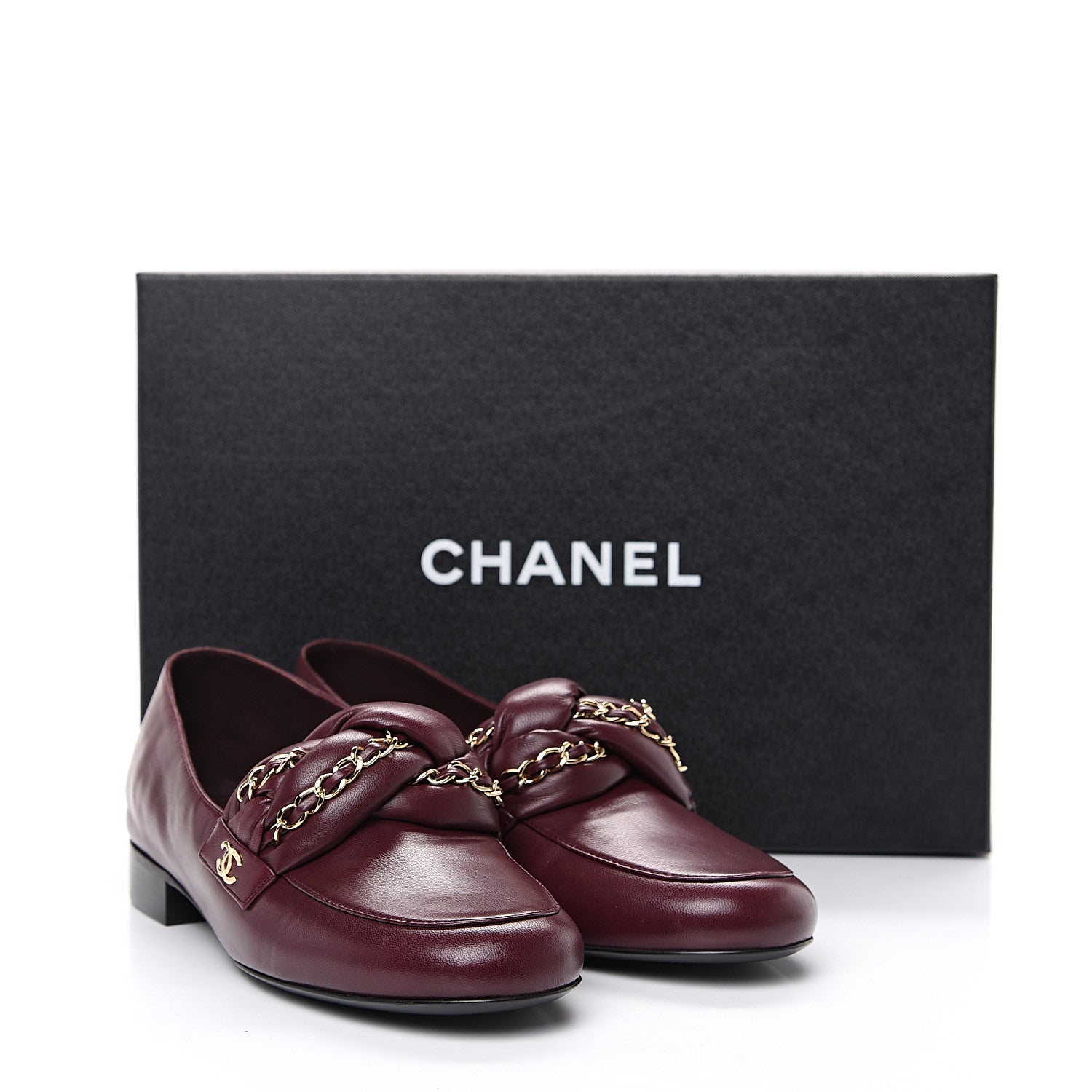 Chanel Lambskin CC Braided Chain Loafers 38 Bordeaux 9 of 9