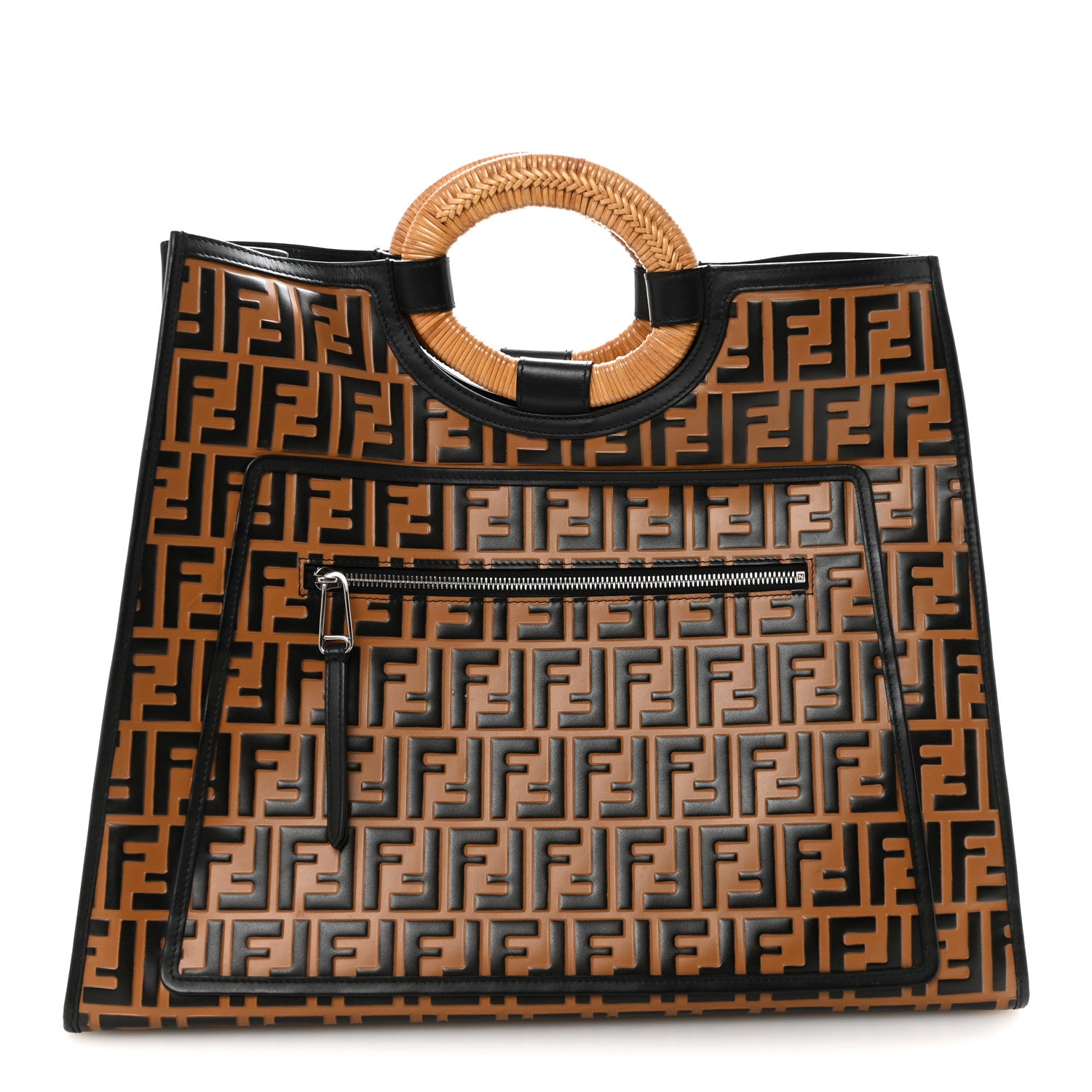 Fendi Vitello Century Wicker FF Embossed Large Runaway Shopper
