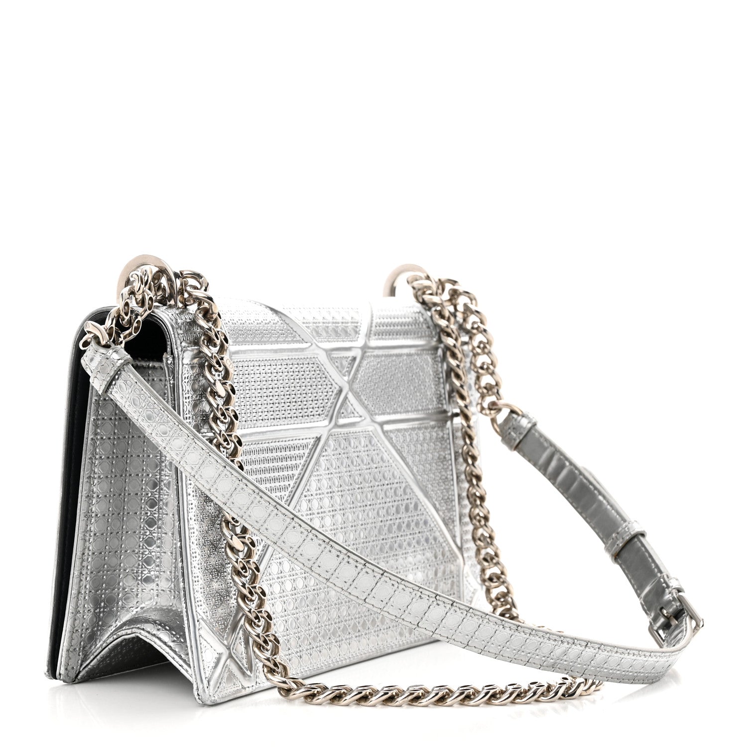 Christian Dior Metallic Patent Micro-Cannage Medium Diorama Flap Bag Silver 3 of 12