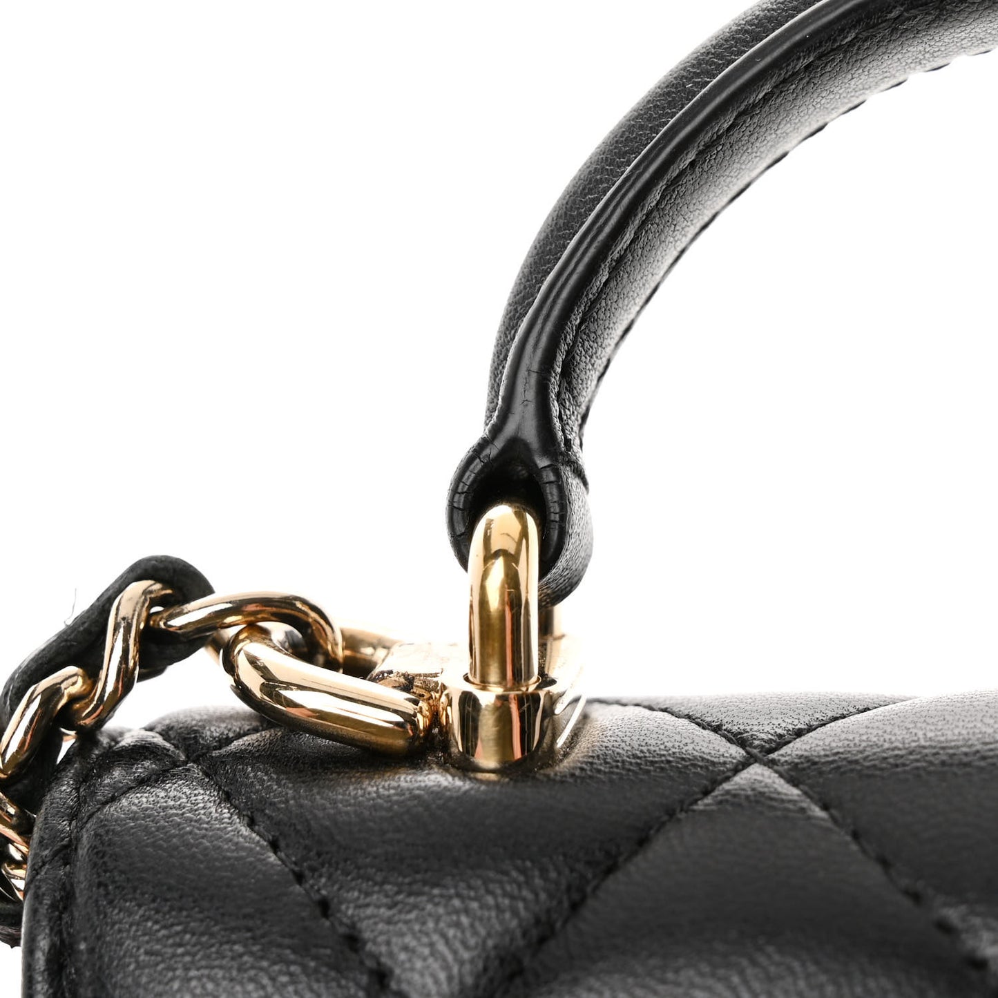 Lambskin Quilted Top Handle Flap Clutch With Chain Black