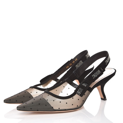 Christian Dior Mesh Plumetis Crystal Suede J'Adior Slingback 65mm Pumps 42 Nude Black 3 of 10