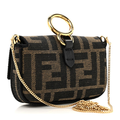 Fendi Fabric Jacquard FF 1974 Nano Baguette Charm Tobacco Moro Black 3 of 11