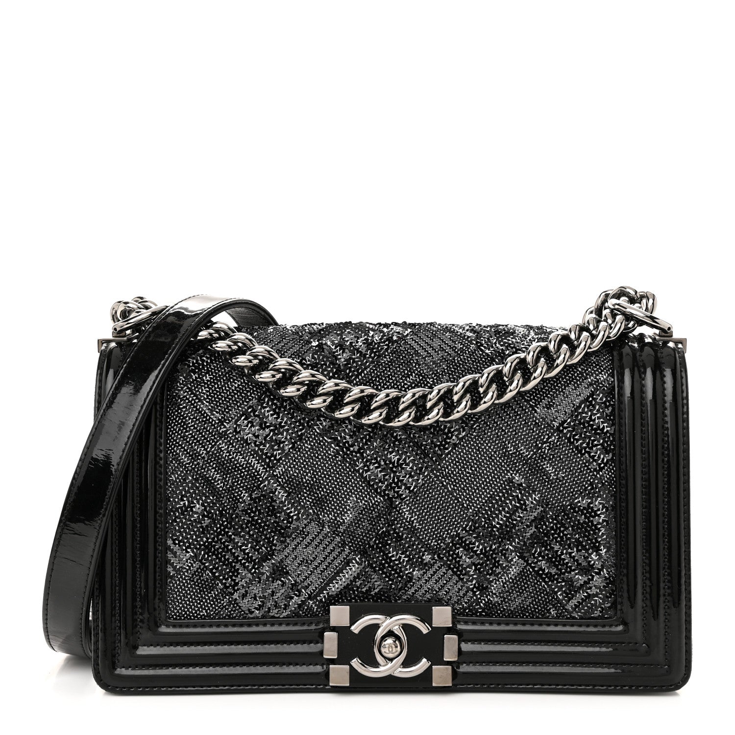 Chanel Patent Iridescent Calfskin Sequin Medium Boy Flap Bag Black 1 of 10