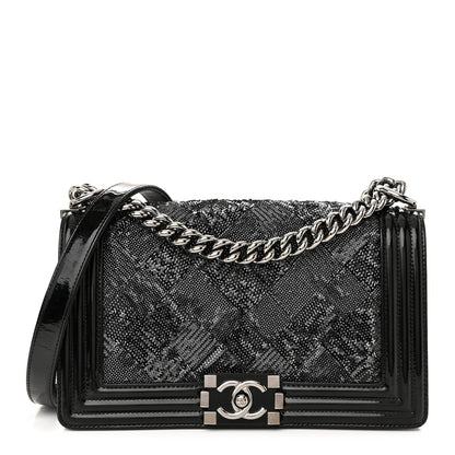 Chanel Patent Iridescent Calfskin Sequin Medium Boy Flap Bag Black 1 of 10