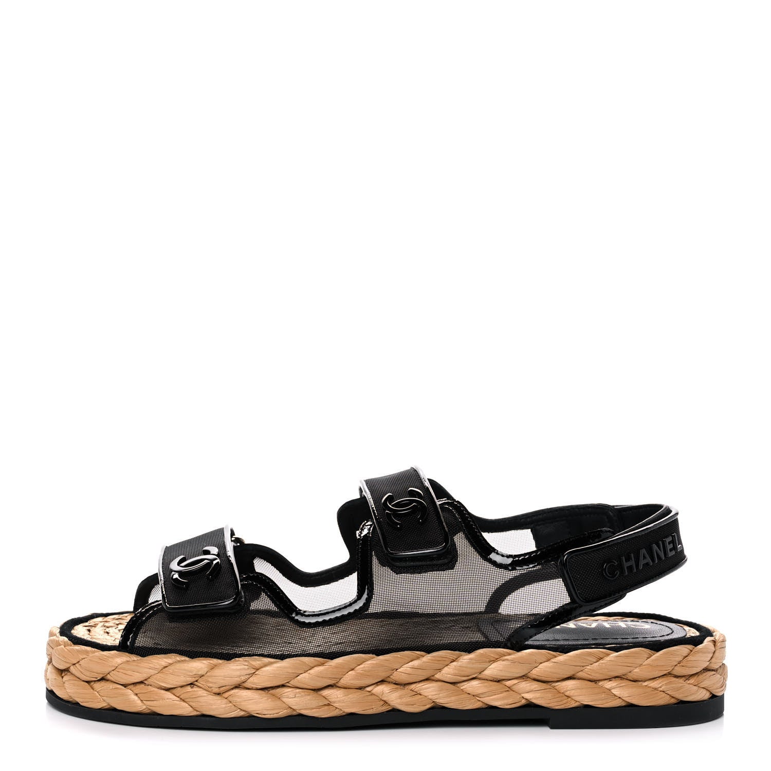 Chanel Mesh Patent Calfskin Velcro Dad Sandals 39 Black 1 of 9