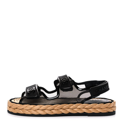 Chanel Mesh Patent Calfskin Velcro Dad Sandals 39 Black 1 of 9