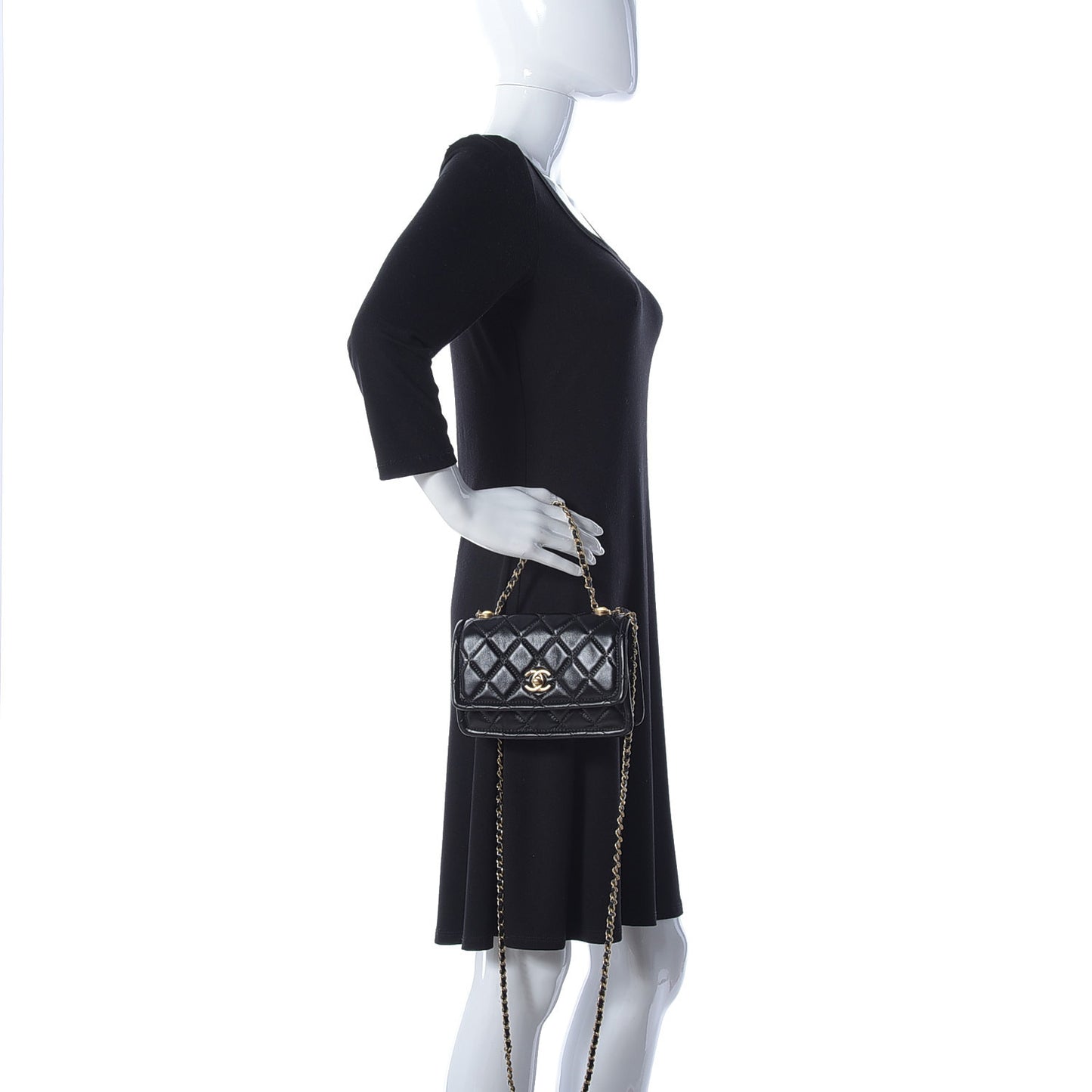 Shiny Lambskin Quilted Mini Flap Black