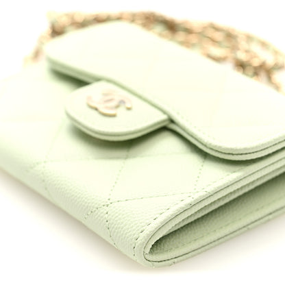 Chanel Caviar Quilted Flap Card Holder On Chain Light Green 10 of 10