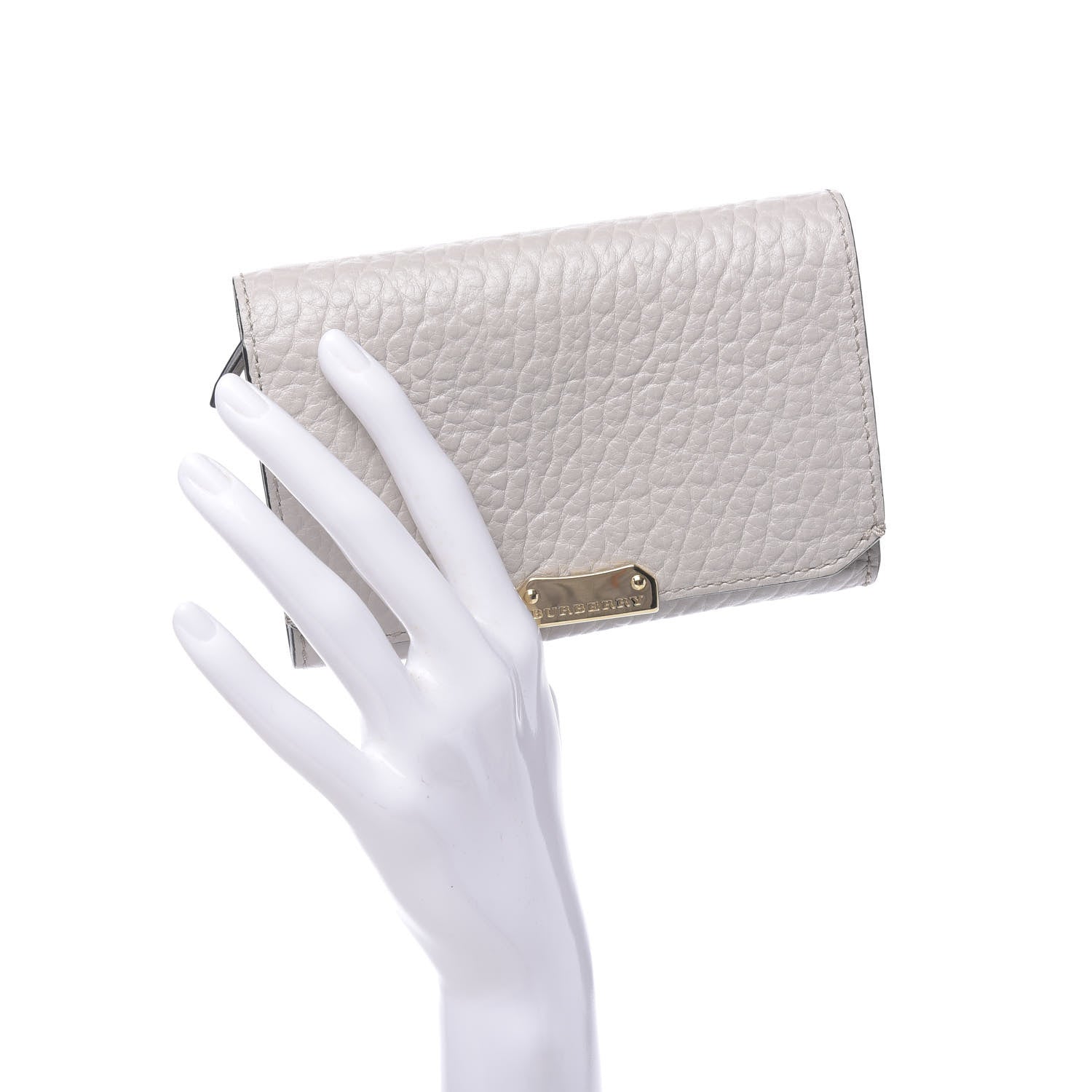 Burberry Signature Grain Calfskin Compact Wallet Stone White 2 of 9