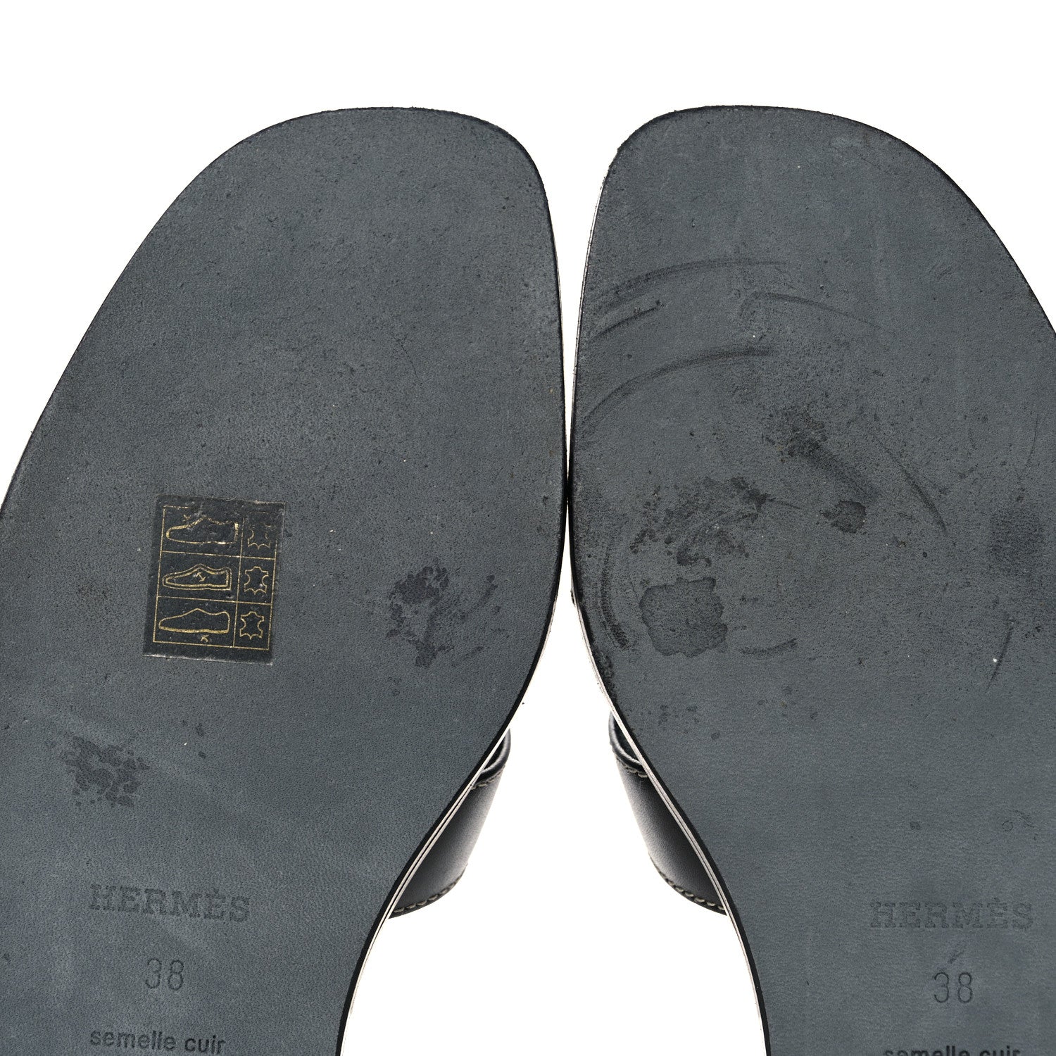 Hermes Box Calfskin Oran Sandals 38 Black 9 of 11