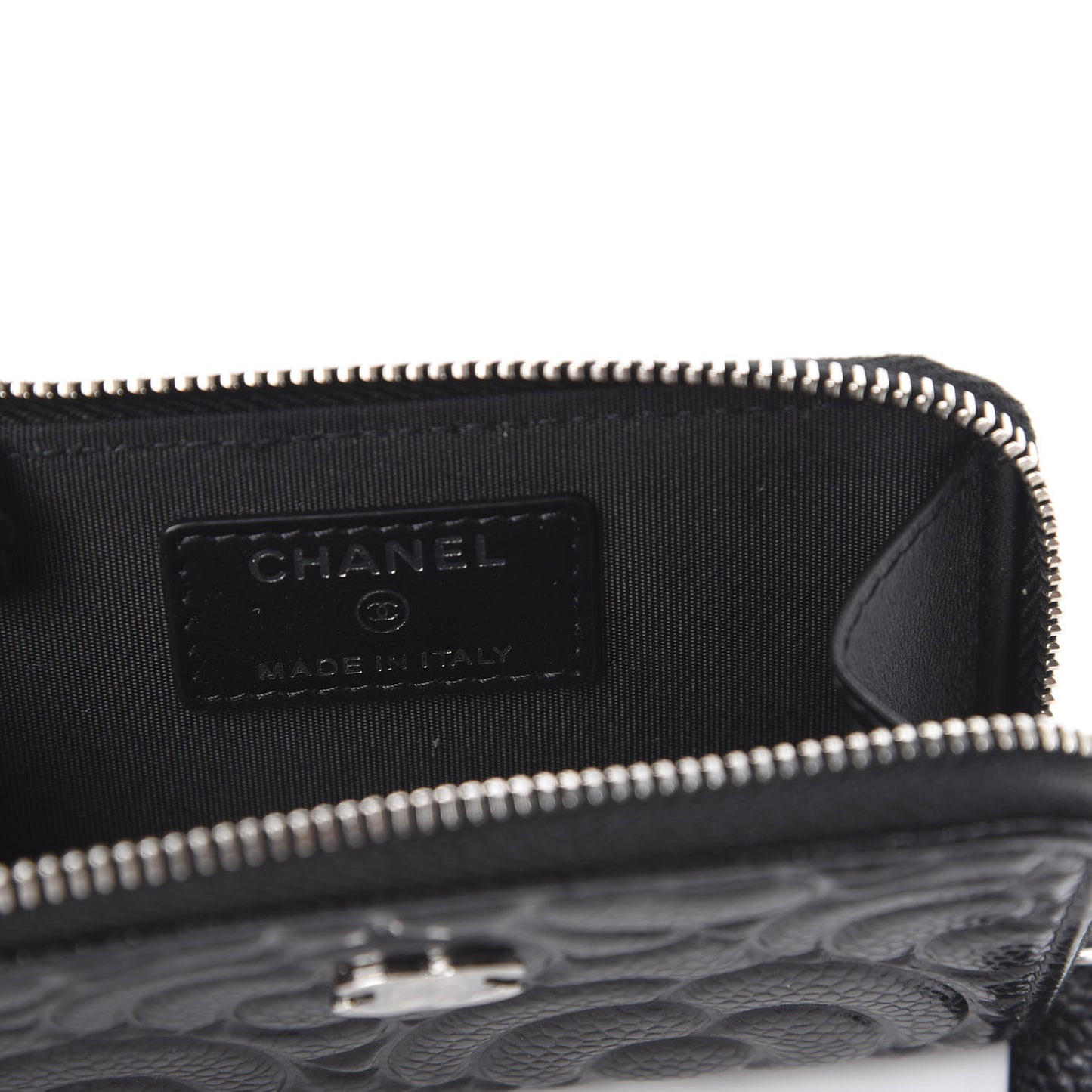 Caviar Camellia Embossed Key Holder Case Black