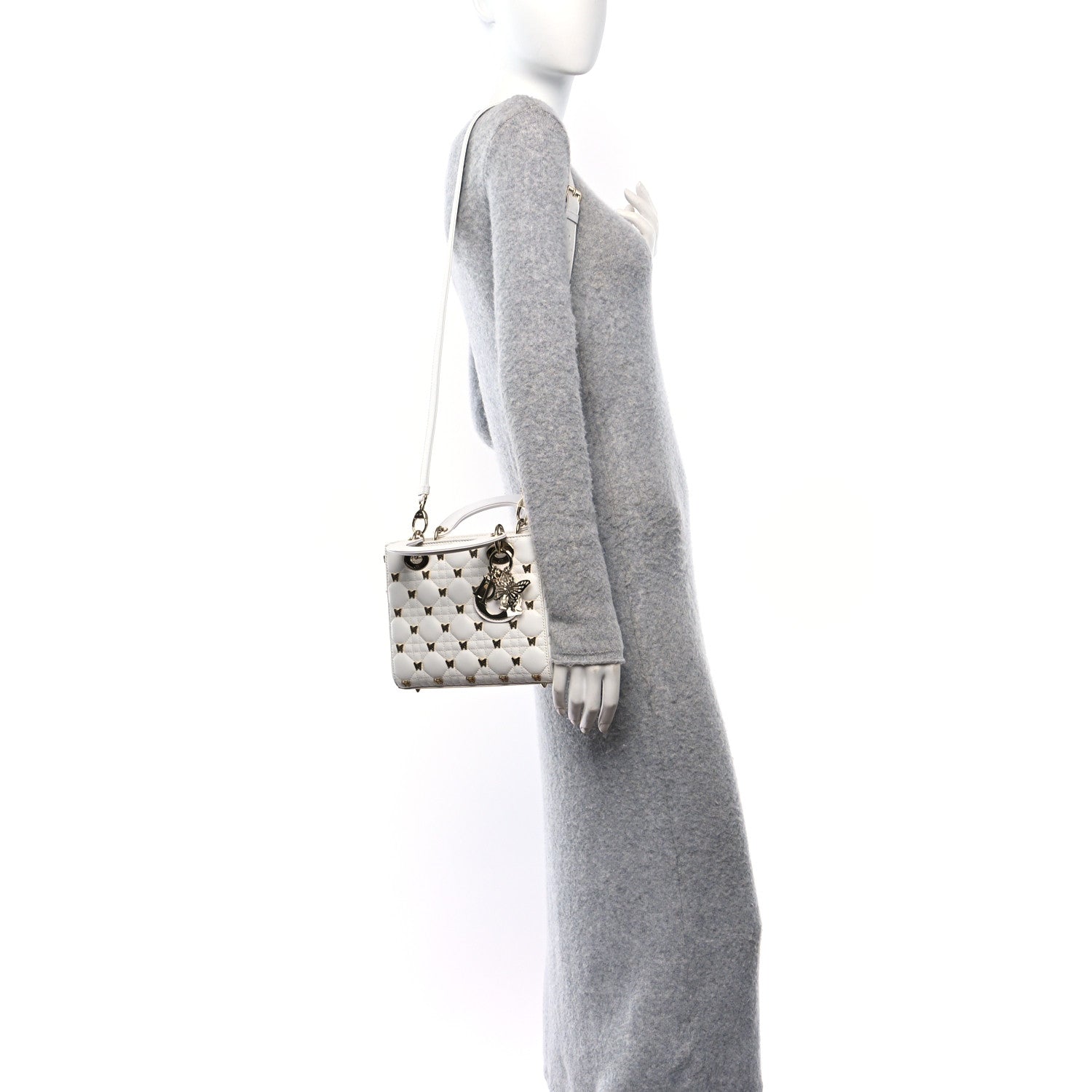 Christian Dior Lambskin Cannage Butterfly Studs Small Lady Dior White 2 of 14