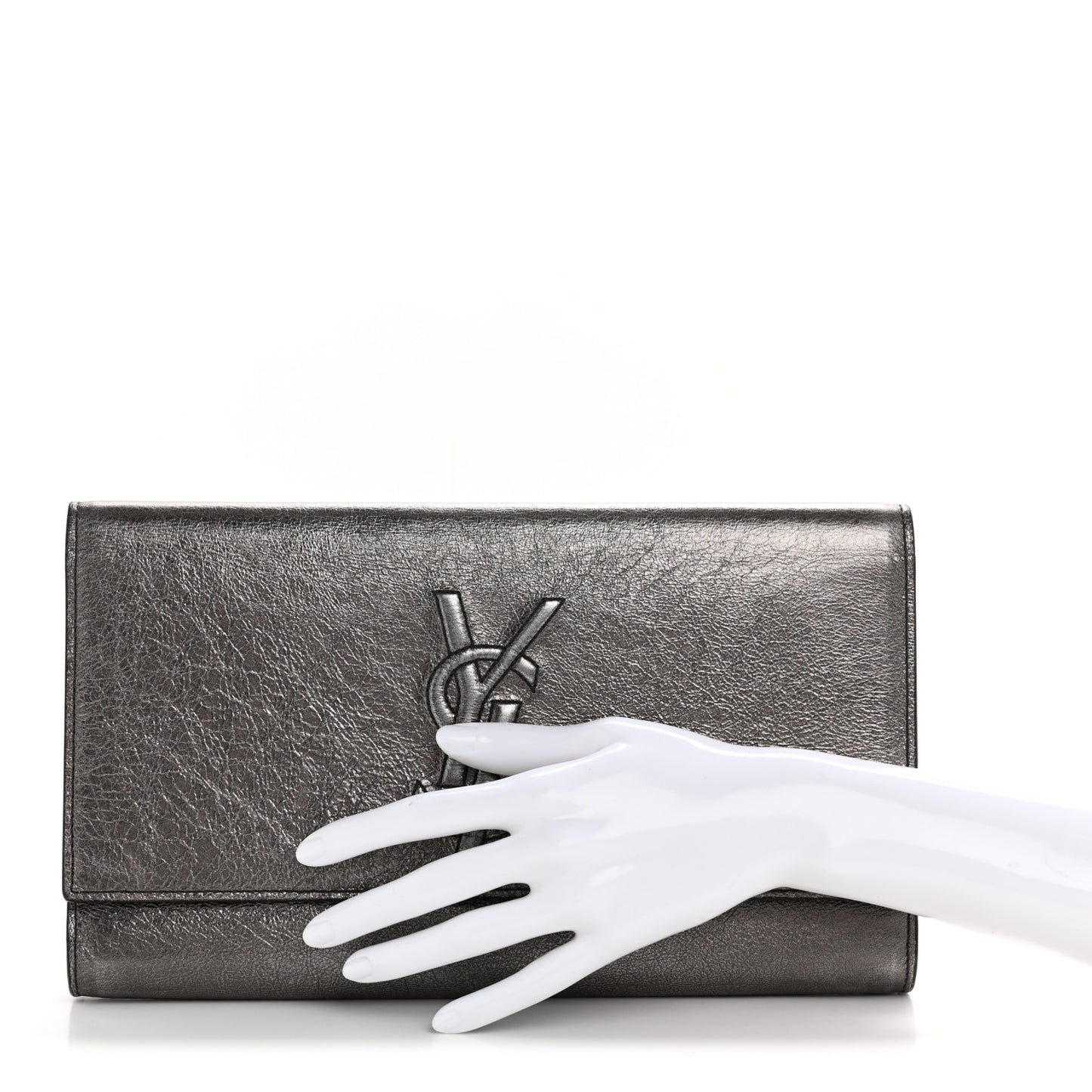 Metallic Calfskin Large Belle De Jour Clutch Dark Silver